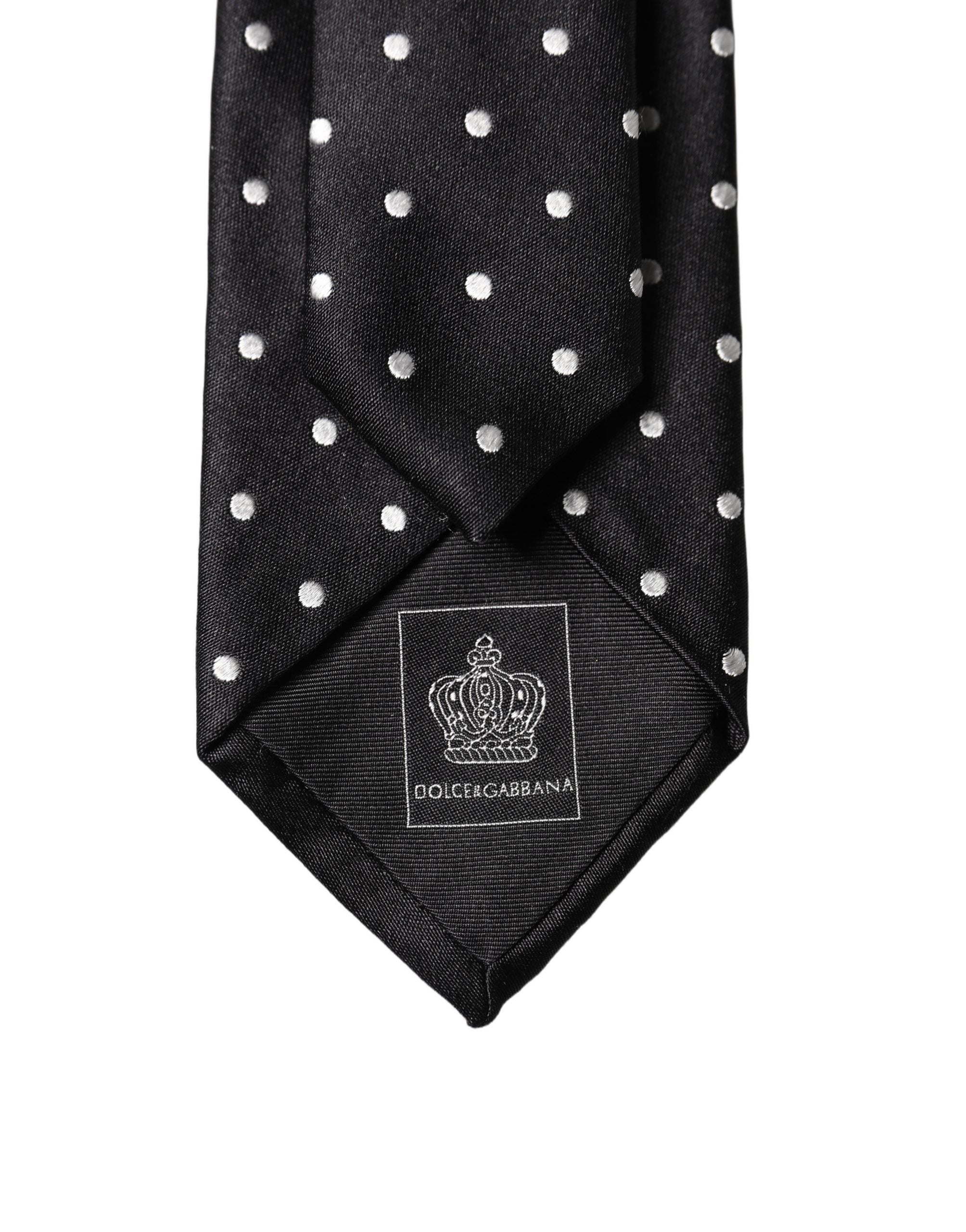 Dolce & Gabbana Black White Polka Dots Silk Adjustable Men Necktie Tie Dolce & Gabbana