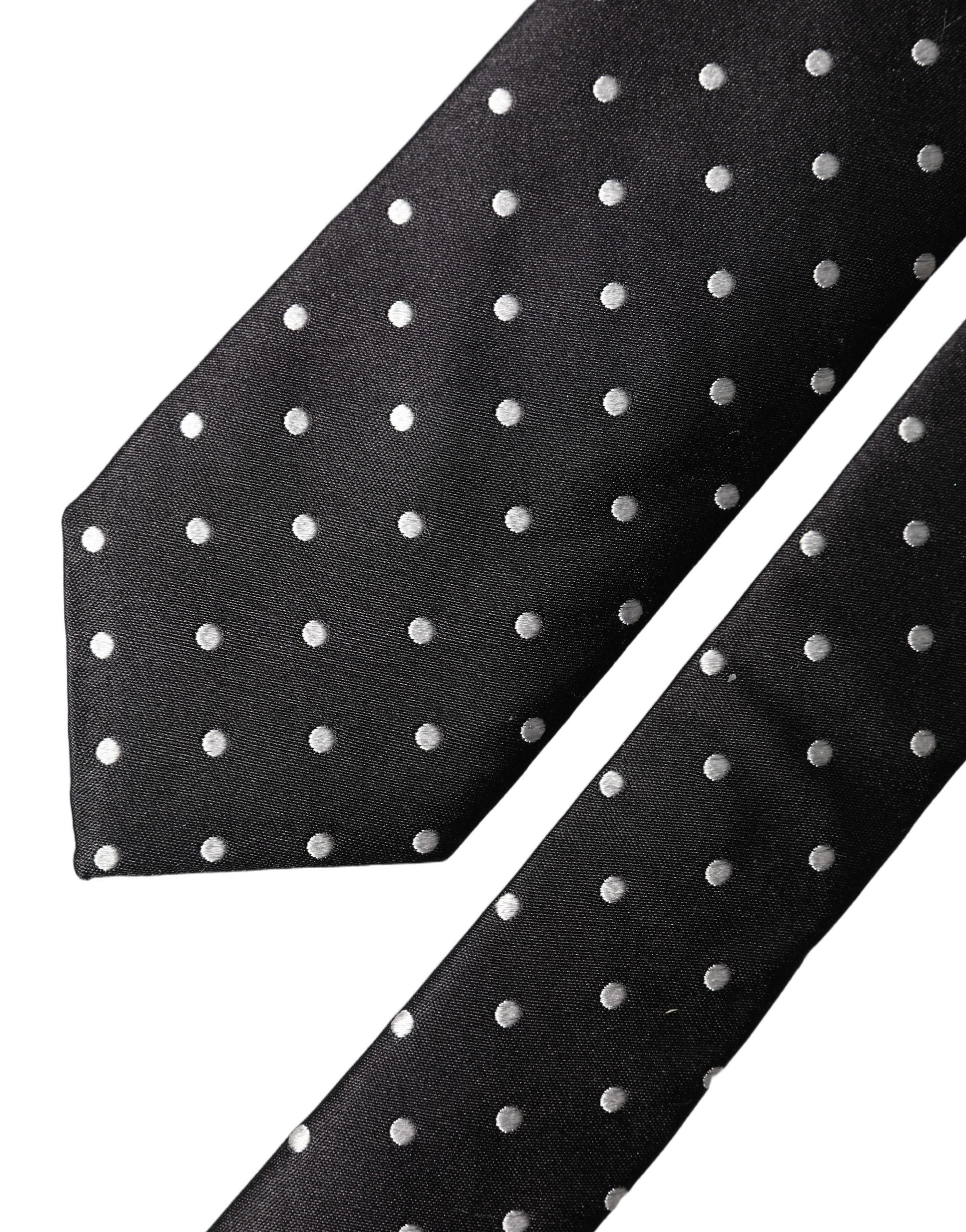 Dolce & Gabbana Black White Polka Dots Silk Adjustable Men Necktie Tie Dolce & Gabbana