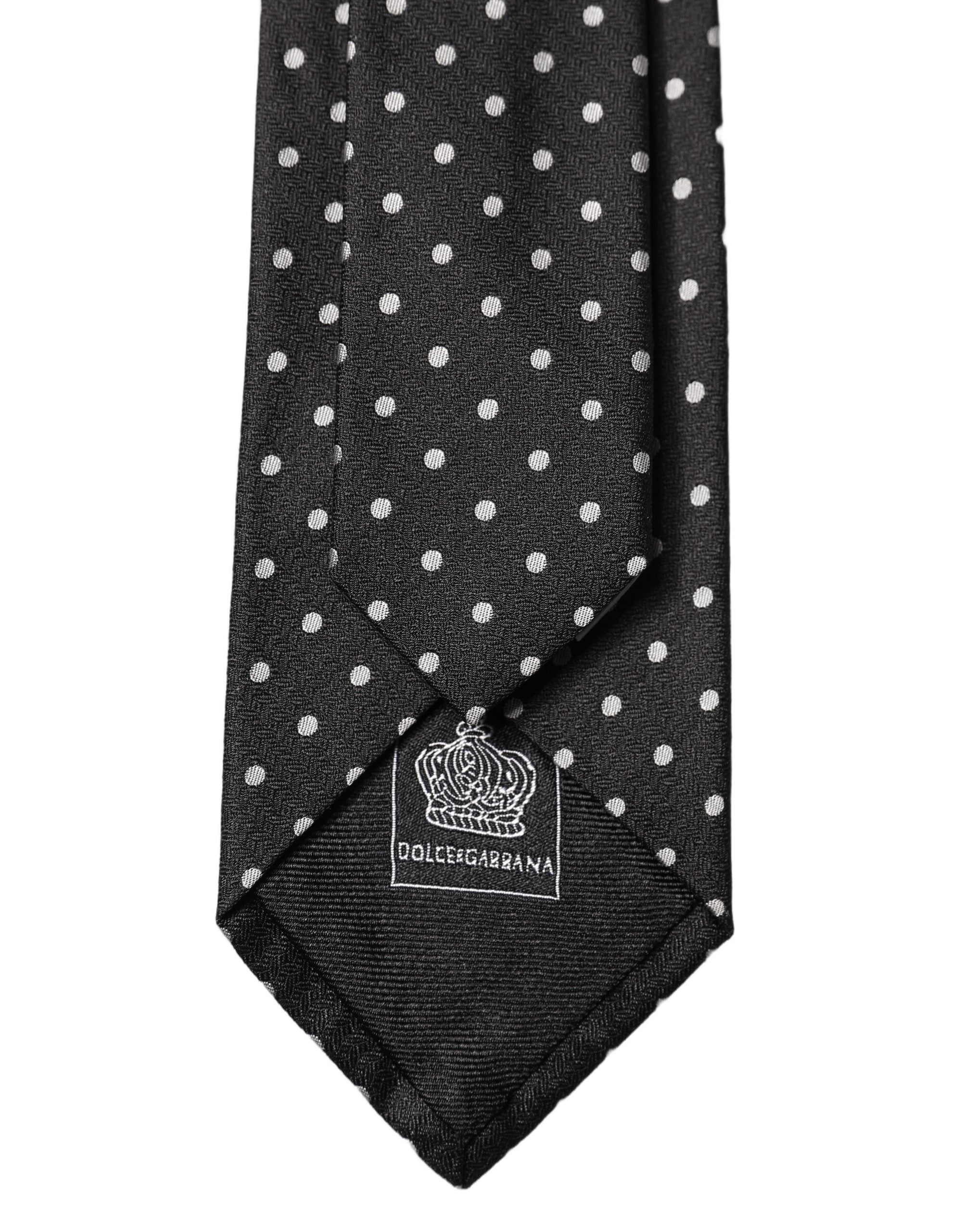 Dolce & Gabbana Black White Polka Dots Silk Adjustable Men Necktie Tie Dolce & Gabbana