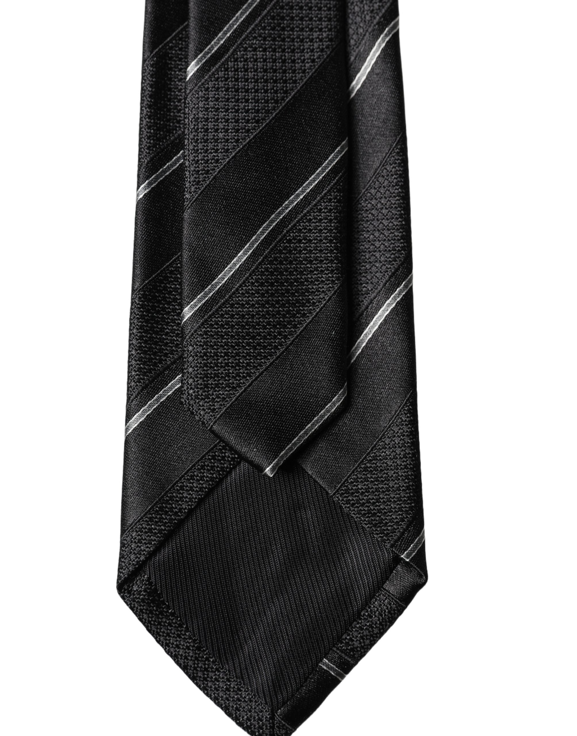 Dolce & Gabbana Black White Stripes 100% Silk Adjustable Men Necktie Tie Dolce & Gabbana
