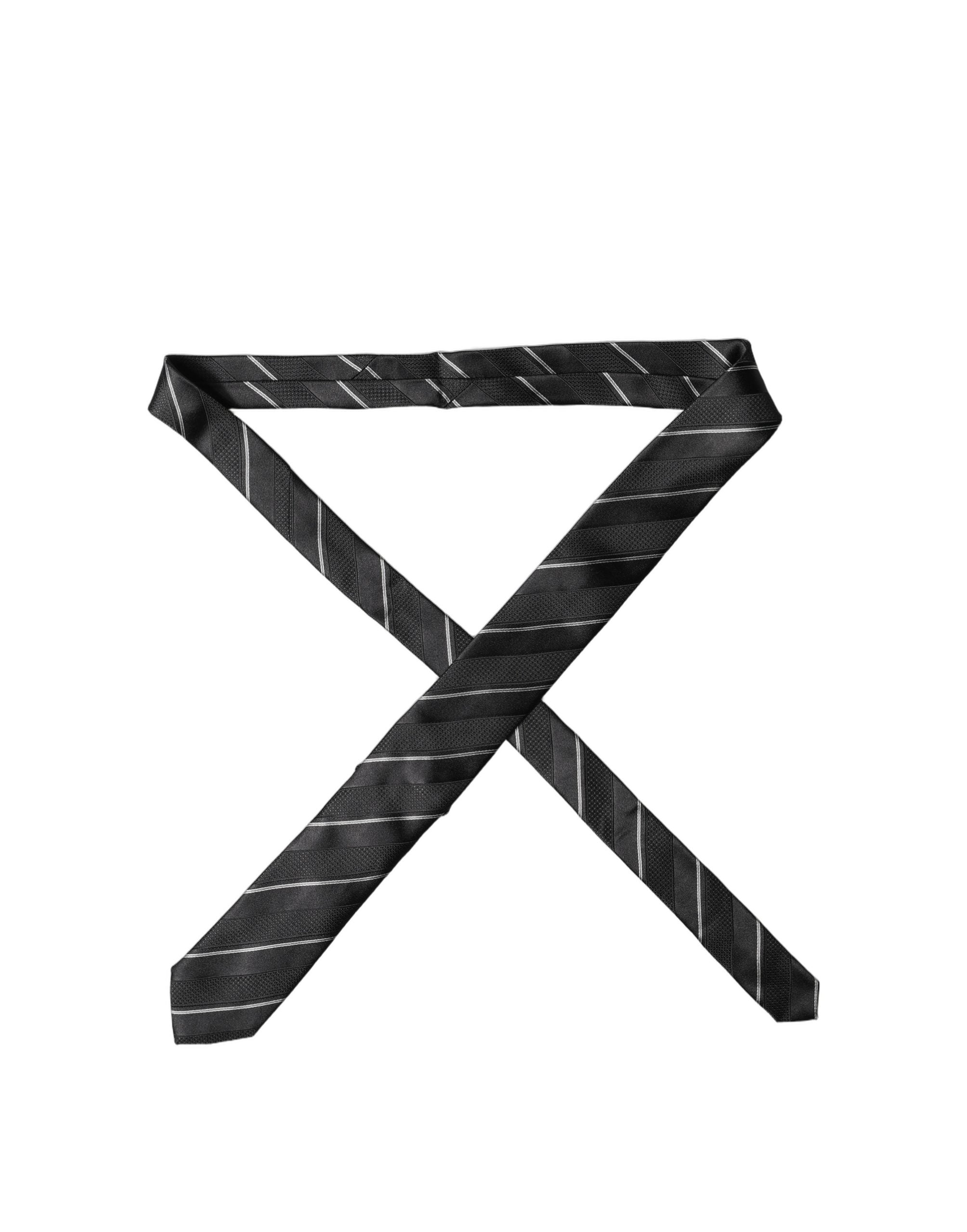 Dolce & Gabbana Black White Stripes 100% Silk Adjustable Men Necktie Tie Dolce & Gabbana