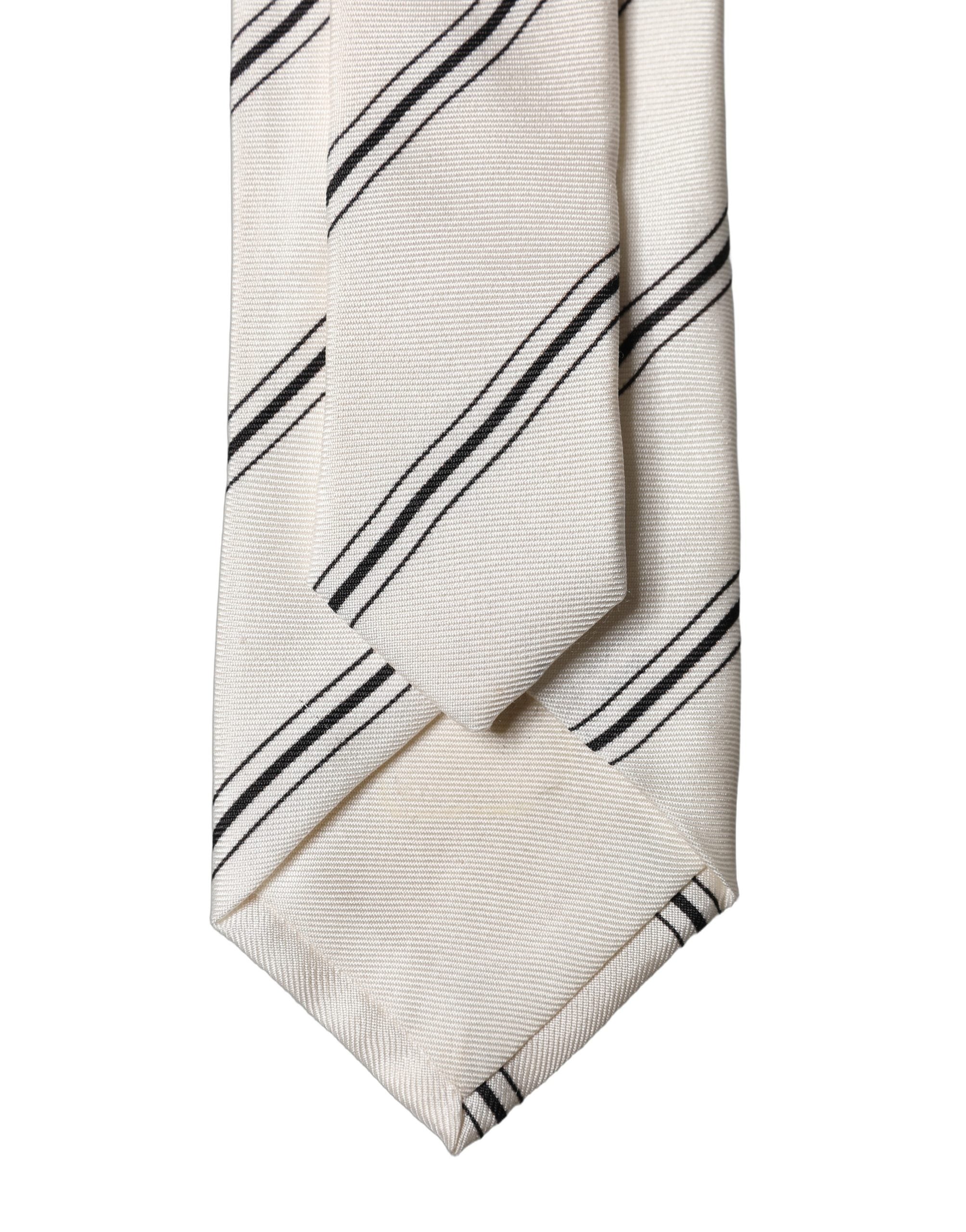 Dolce & Gabbana Beige Black Stripes 100% Silk Adjustable Men Necktie Tie Dolce & Gabbana