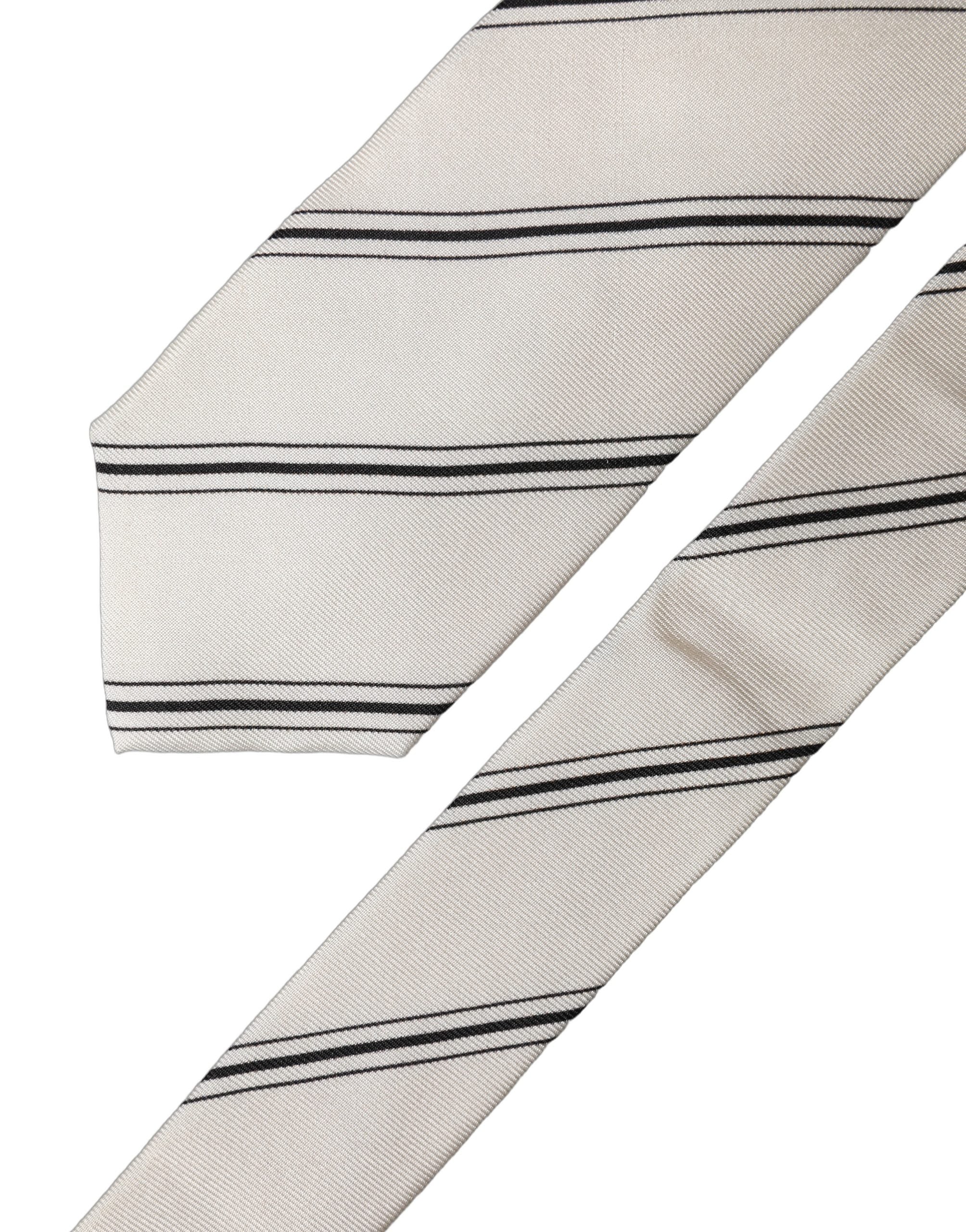 Dolce & Gabbana Beige Black Stripes 100% Silk Adjustable Men Necktie Tie Dolce & Gabbana