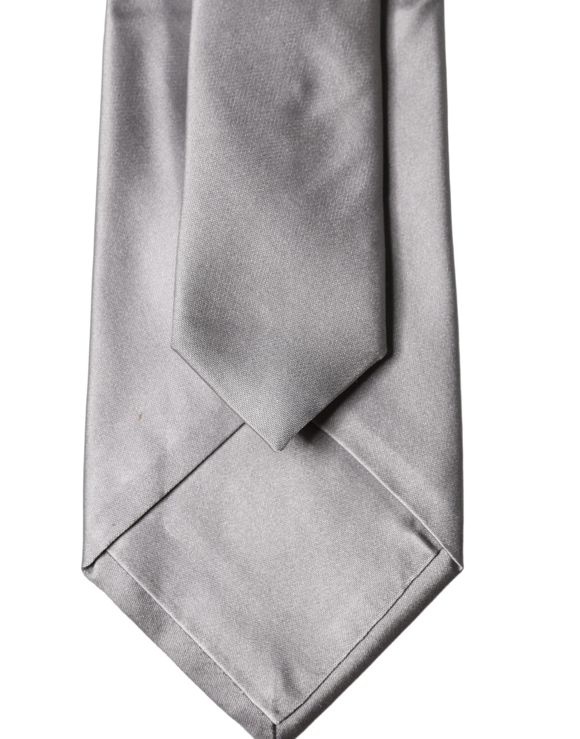 Dolce & Gabbana Gray Satin 100% Silk Adjustable Men Tied Necktie Tie Dolce & Gabbana