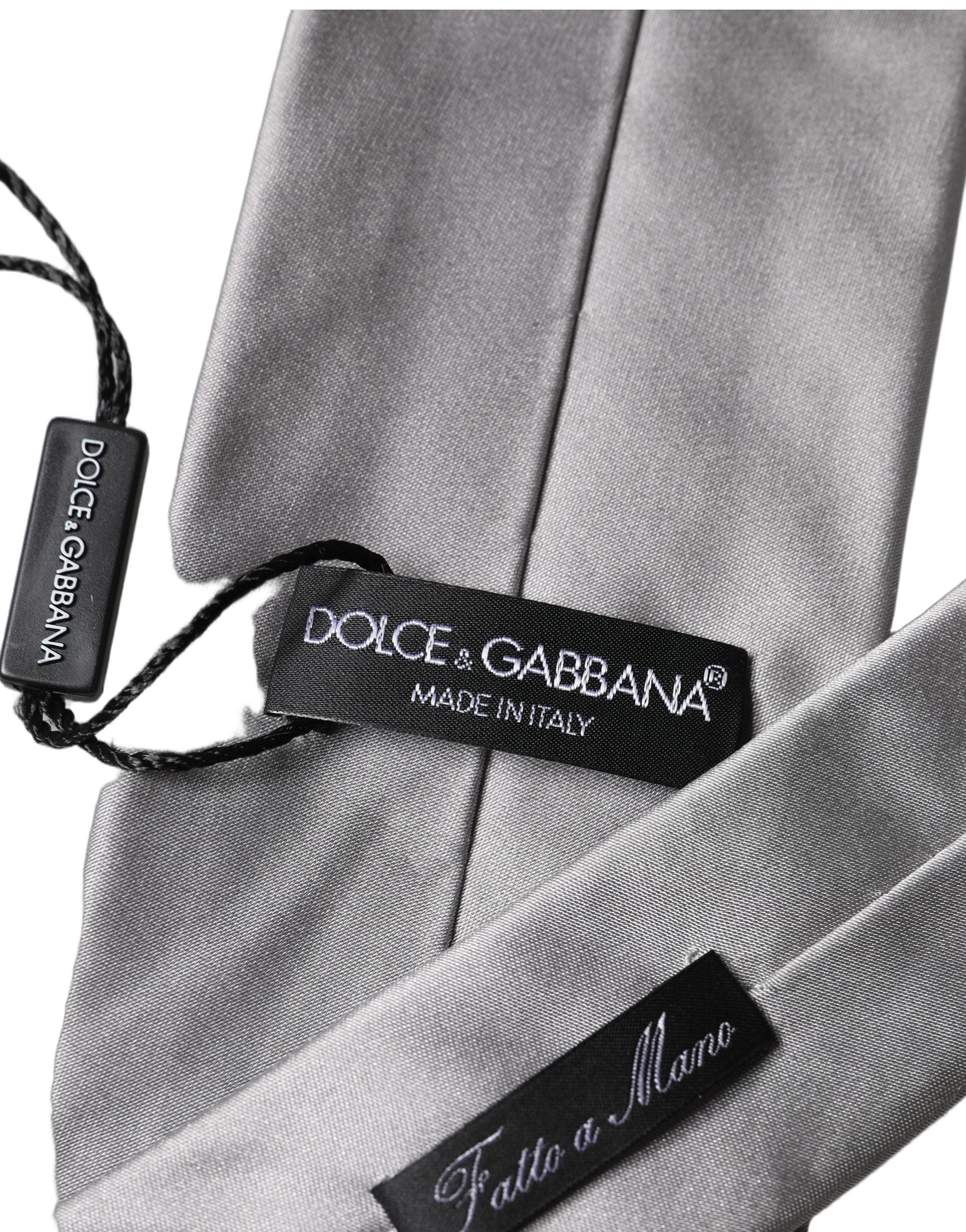 Dolce & Gabbana Gray Satin 100% Silk Adjustable Men Tied Necktie Tie Dolce & Gabbana