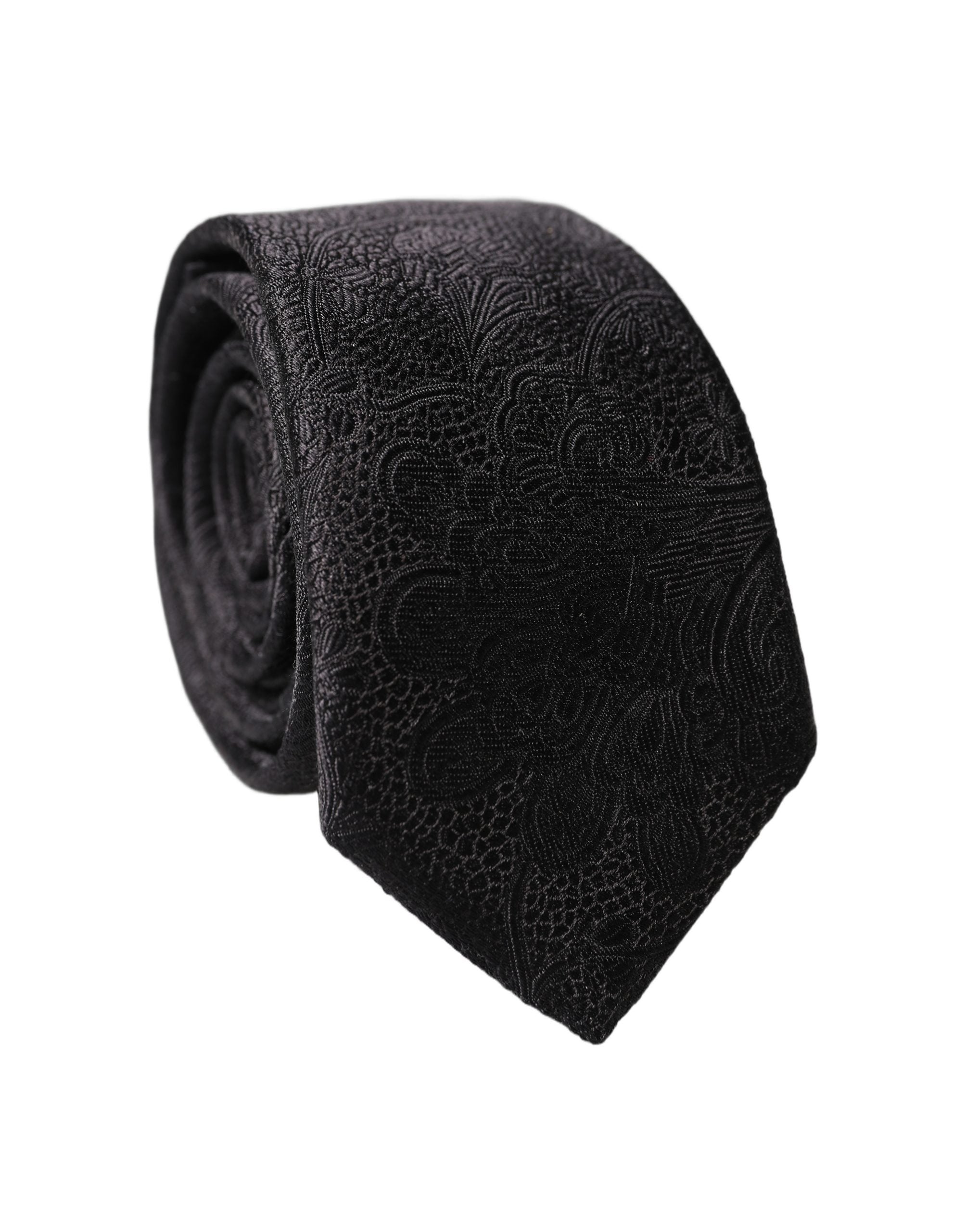 Dolce & Gabbana Black Floral Brocade Silk Adjustable Men Tied Necktie Tie Dolce & Gabbana