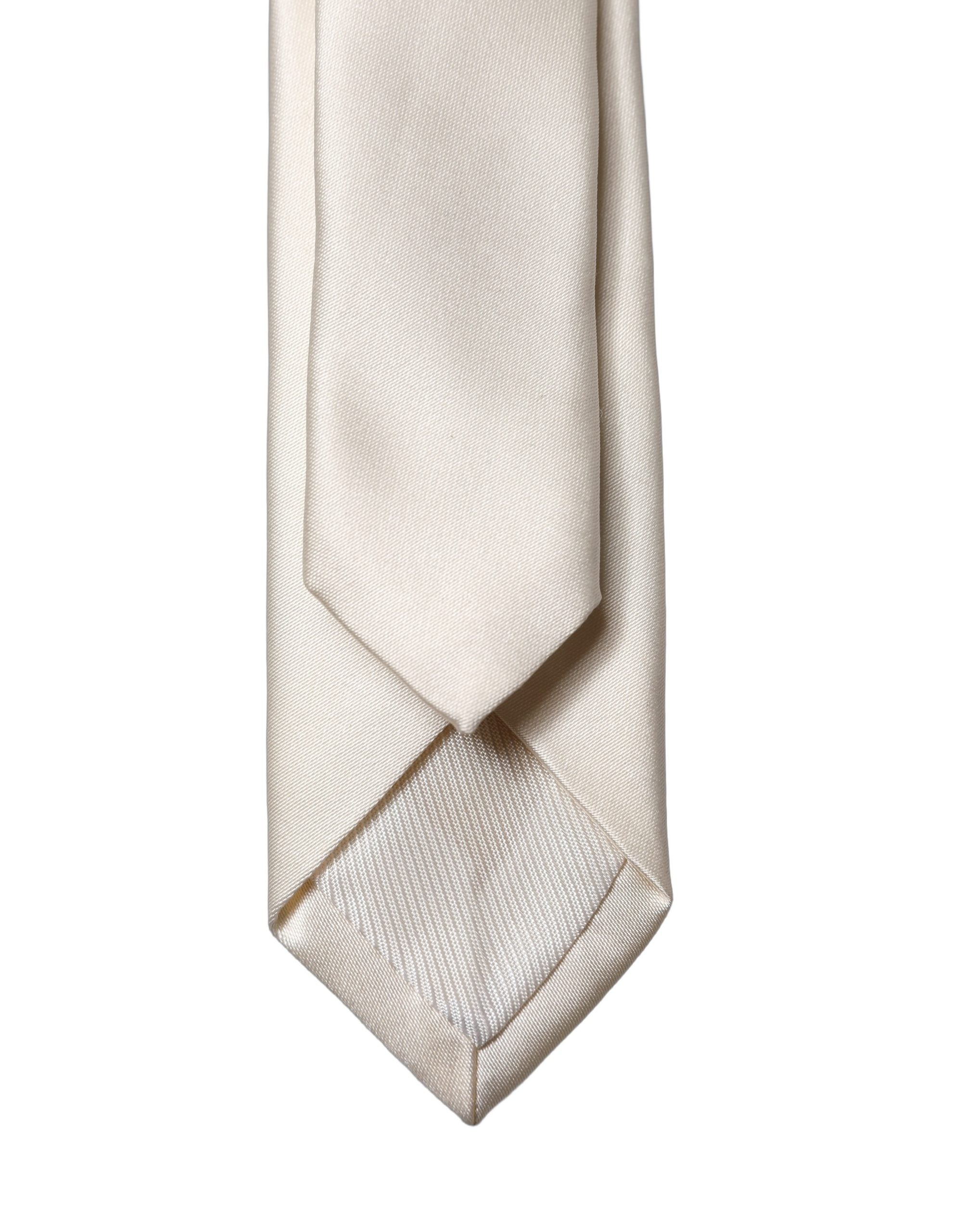 Dolce & Gabbana Off White Solid 100% Silk Adjustable Men Tied Necktie Tie Dolce & Gabbana