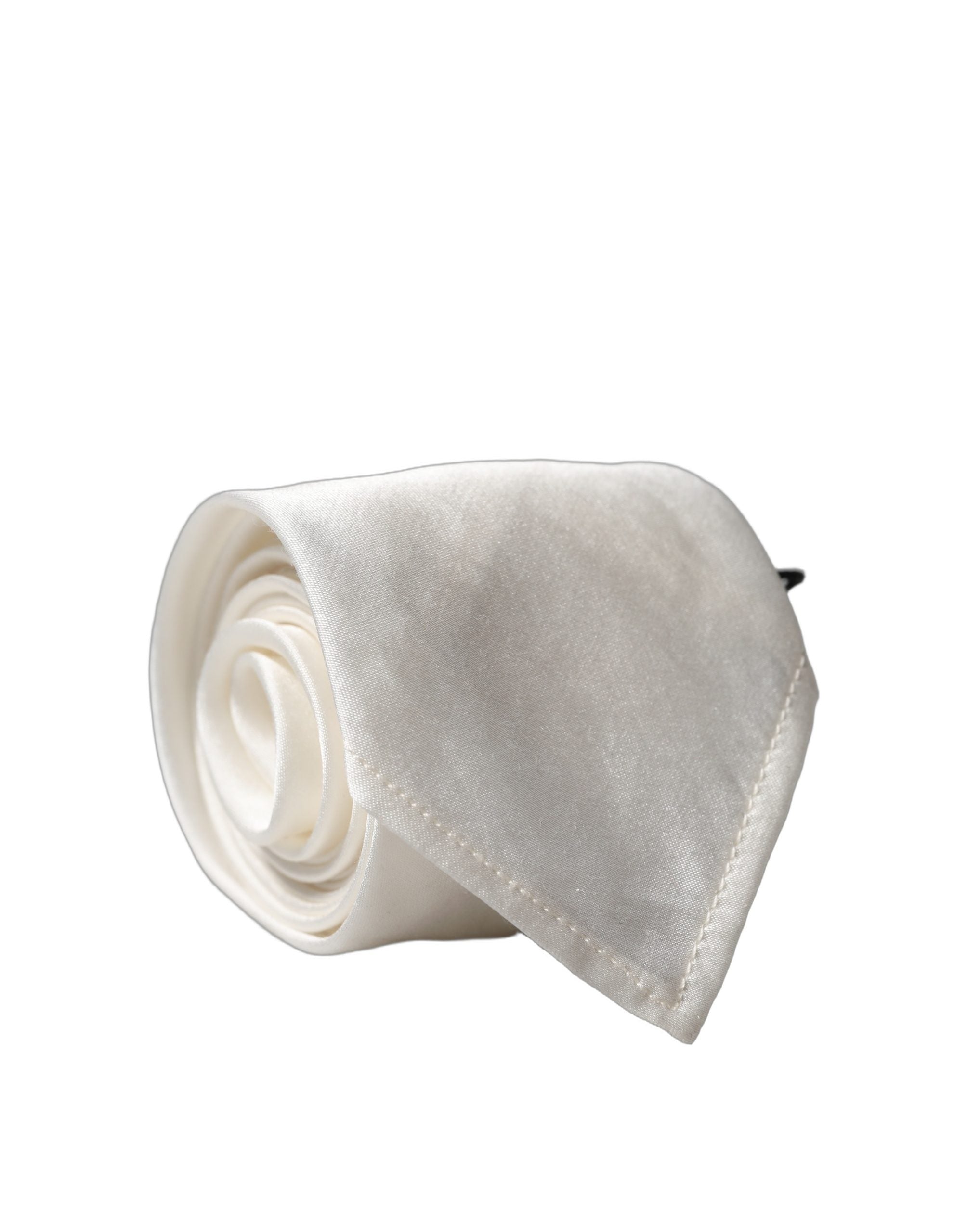 Dolce & Gabbana White Solid Silk Blend Adjustable Men Tied Necktie Tie Dolce & Gabbana