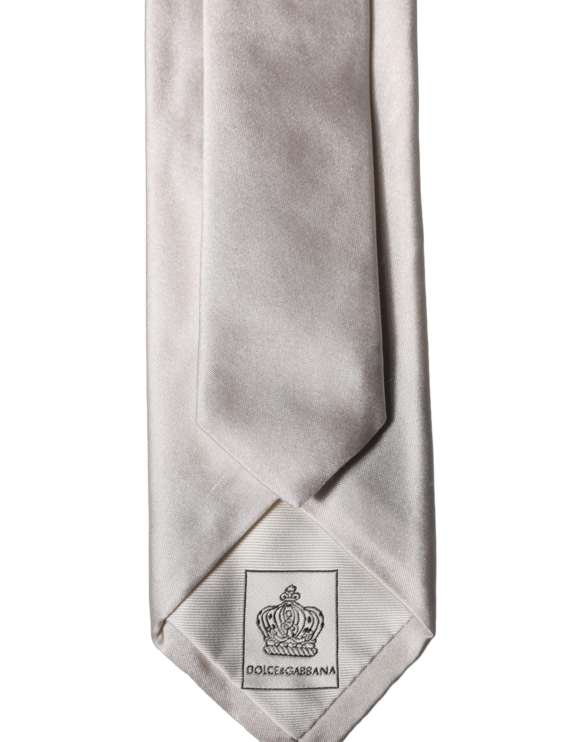 Dolce & Gabbana Light Gray Silk Satin Wide Adjustable Men Necktie Tie Dolce & Gabbana