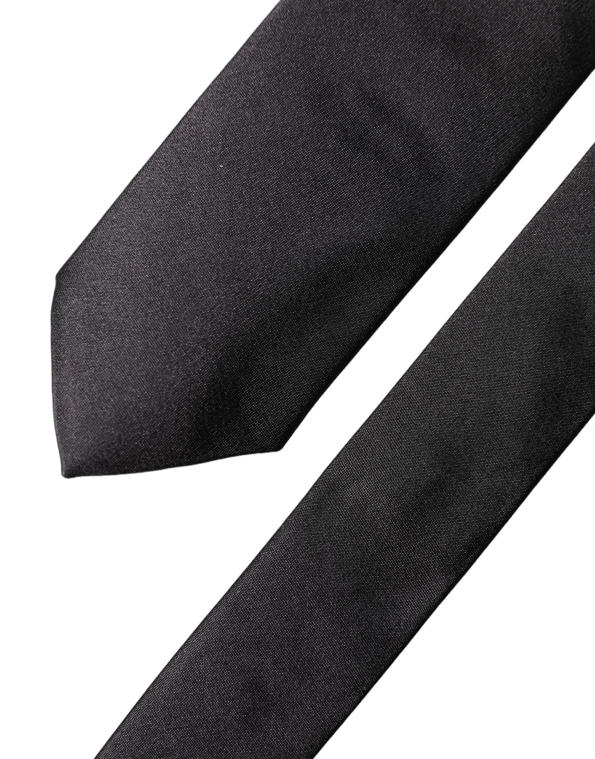 Dolce & Gabbana Black Solid 100% Silk Adjustable Men Tied Necktie Tie Dolce & Gabbana