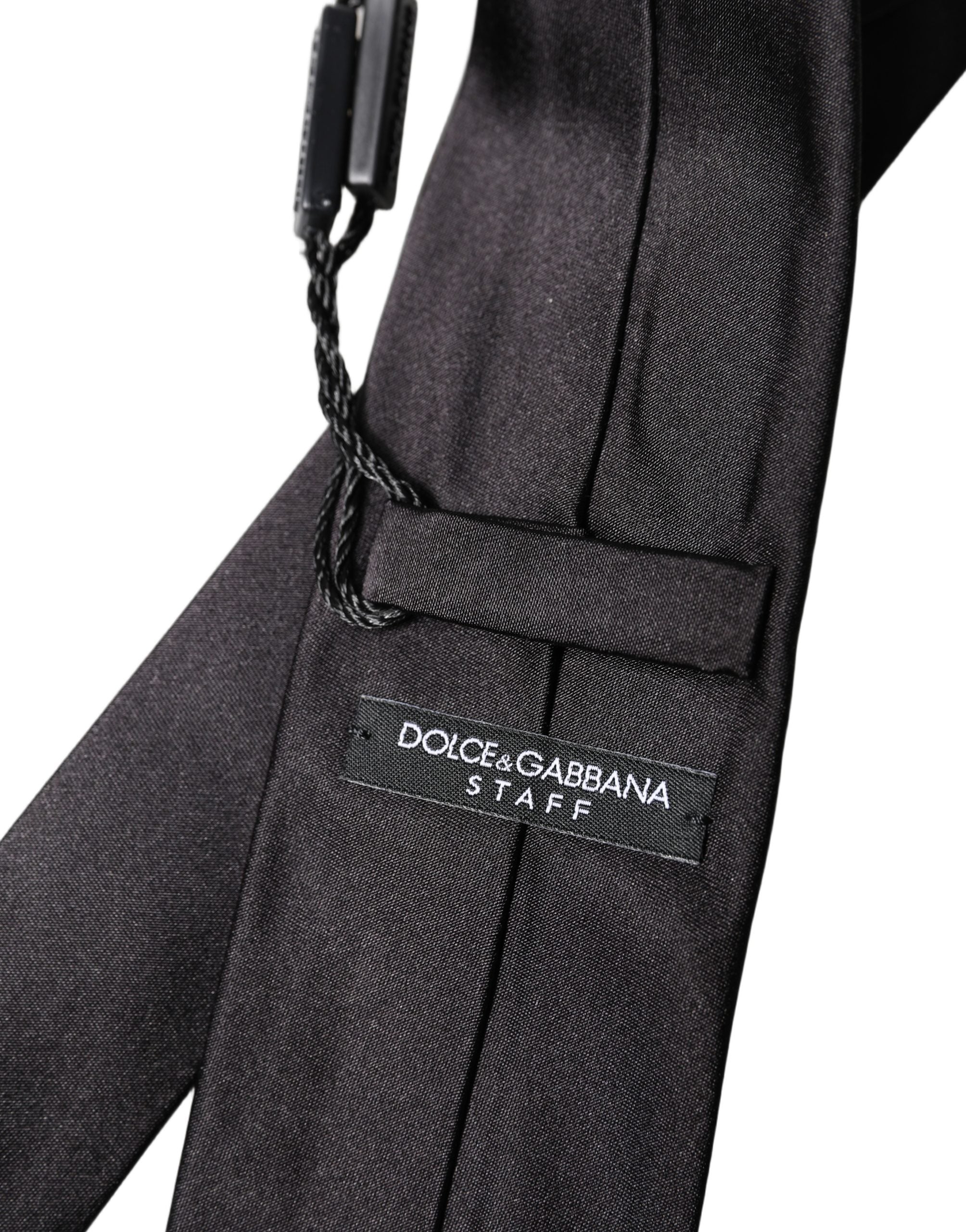 Dolce & Gabbana Black Solid 100% Silk Adjustable Men Tied Necktie Tie Dolce & Gabbana