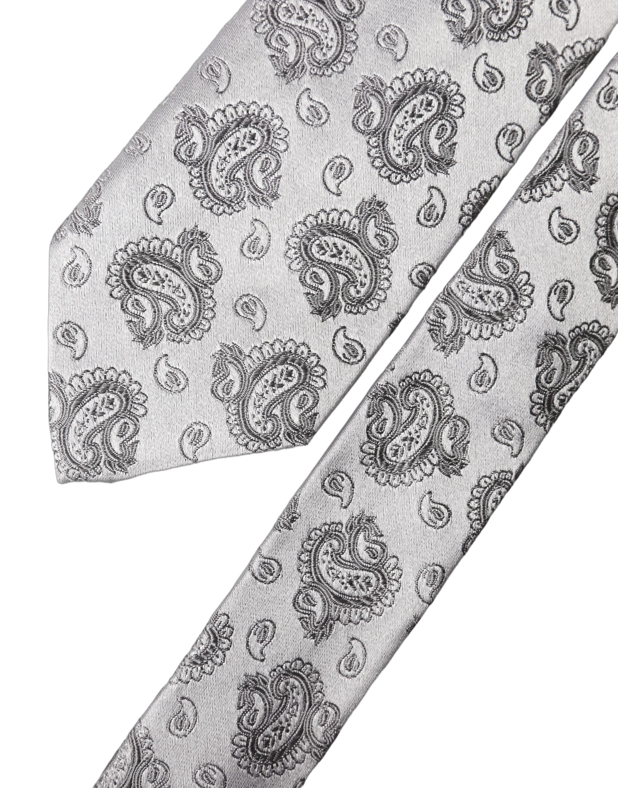 Dolce & Gabbana Silver Gray Paisley Silk Adjustable Men Tied Necktie Tie Dolce & Gabbana