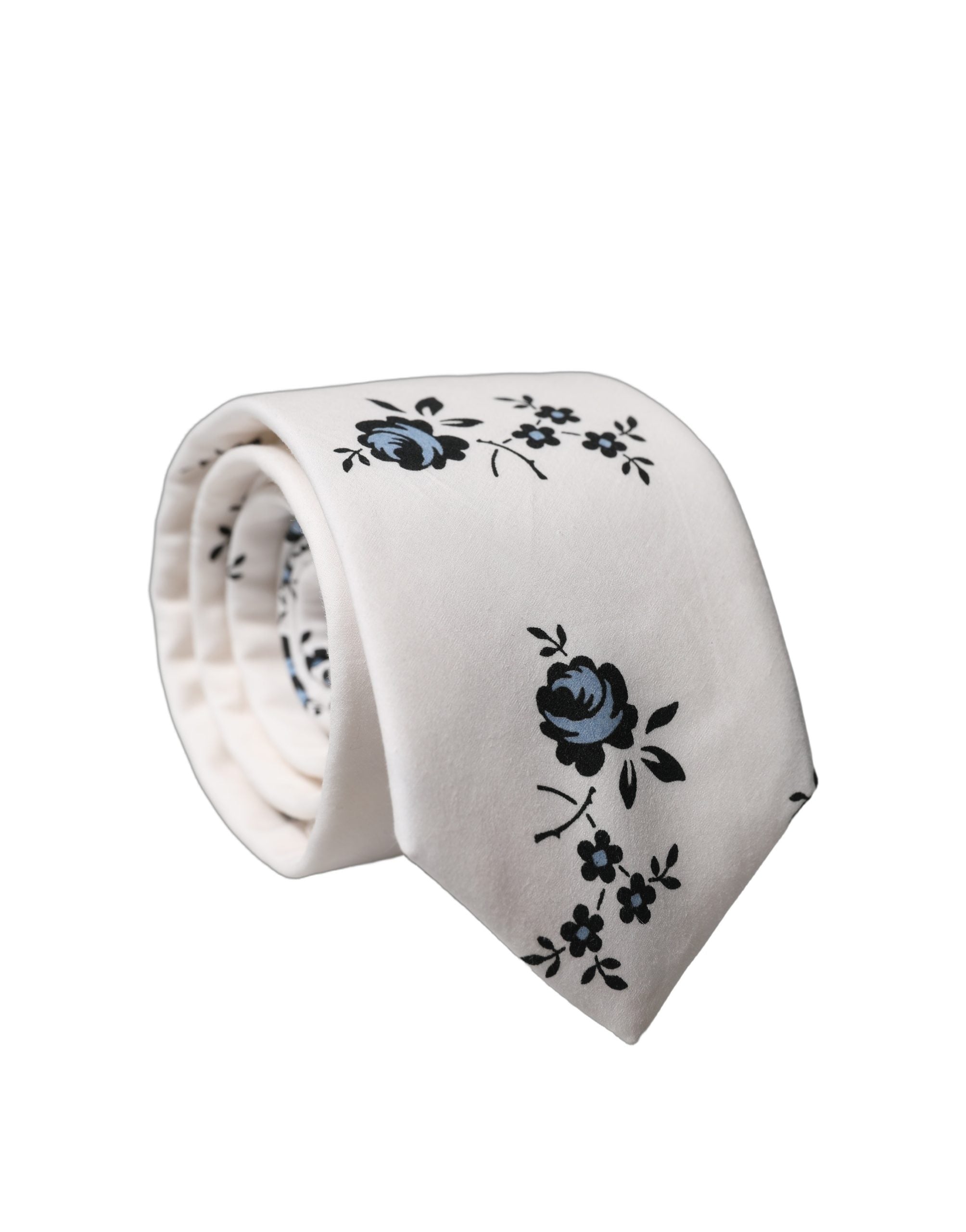 Dolce & Gabbana White Floral Fantasy Cotton Adjustable Men Necktie Tie Dolce & Gabbana