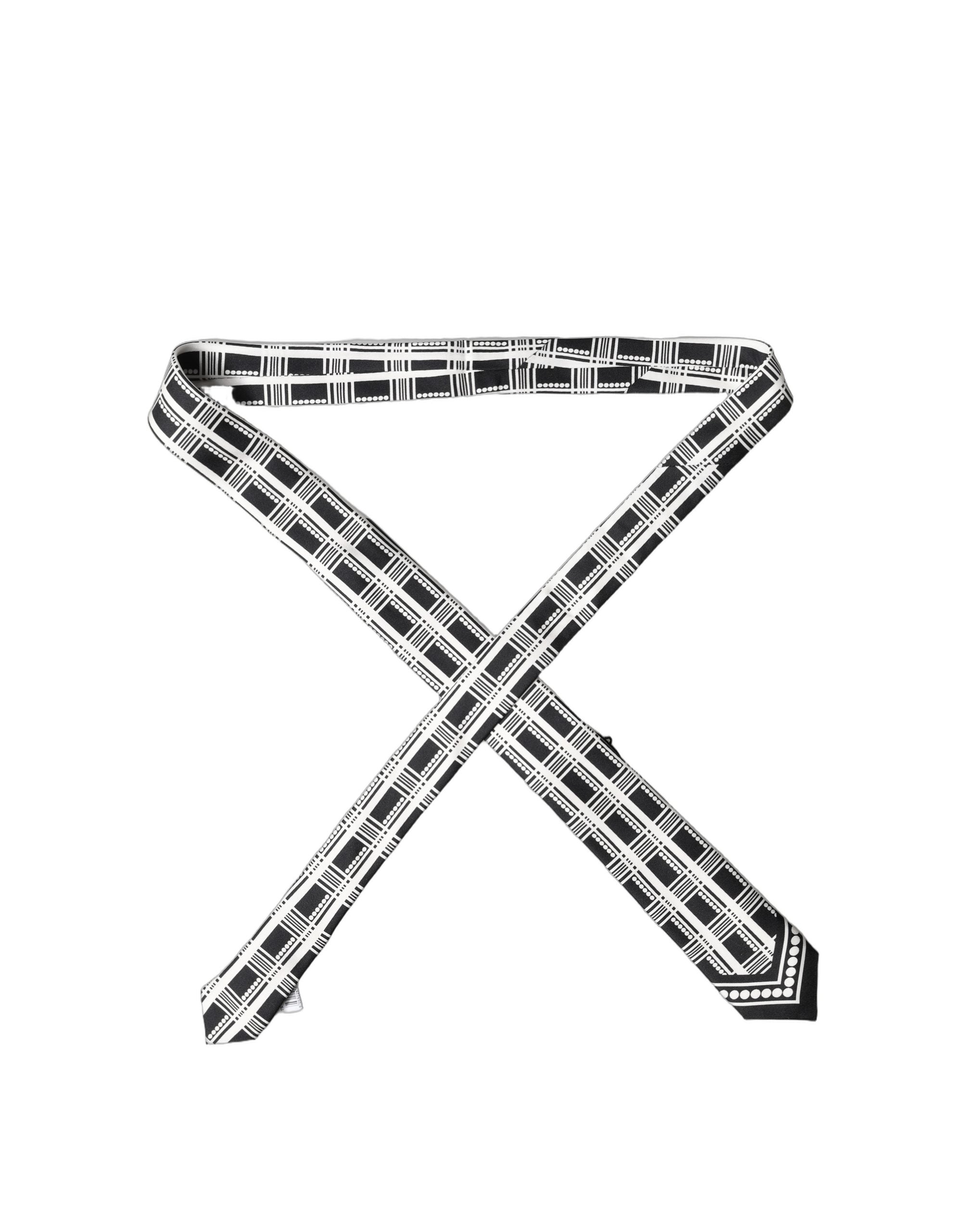 Dolce & Gabbana Black White Abstract Silk Adjustable Men Tied Necktie Tie Dolce & Gabbana