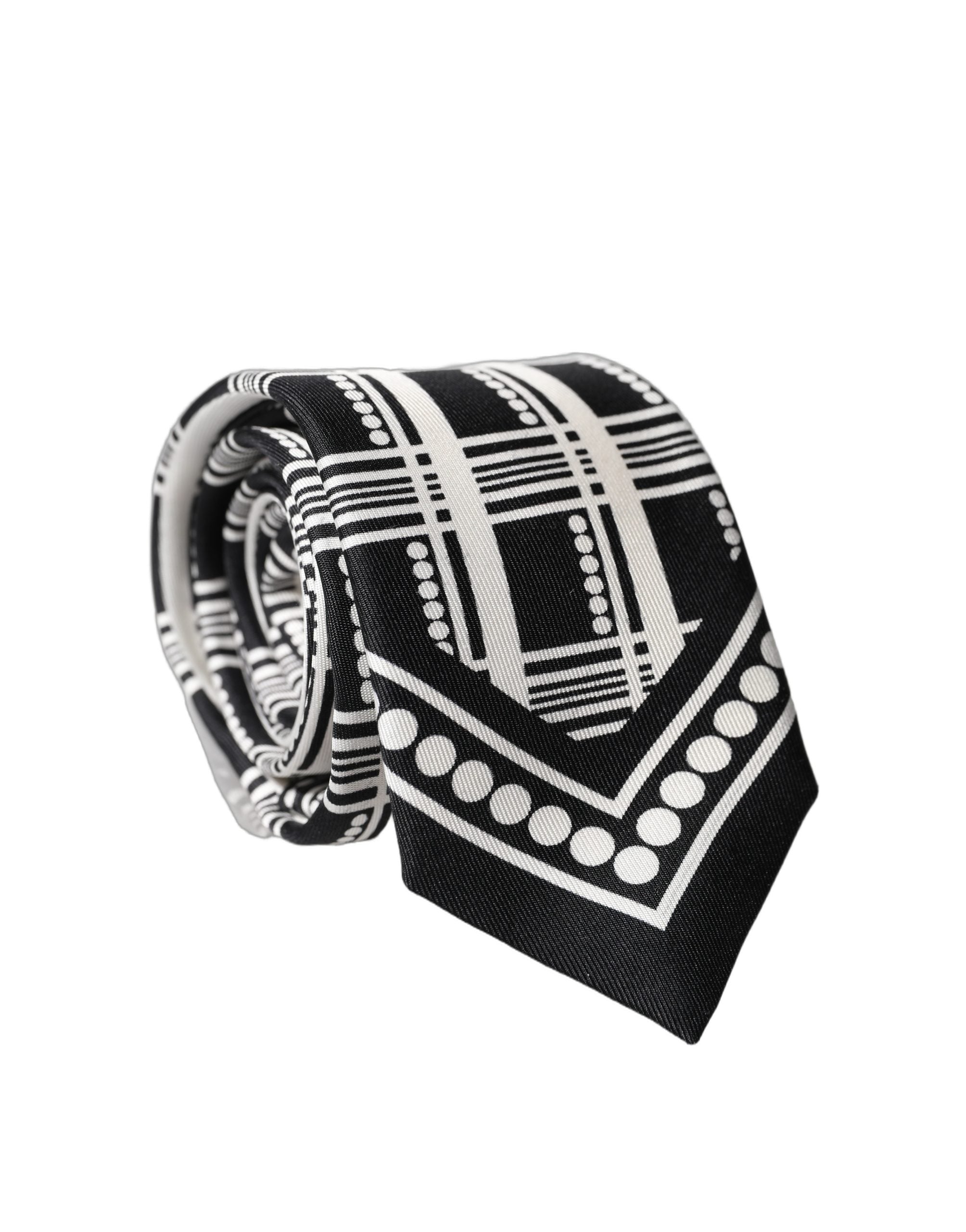 Dolce & Gabbana Black White Abstract Silk Adjustable Men Tied Necktie Tie Dolce & Gabbana