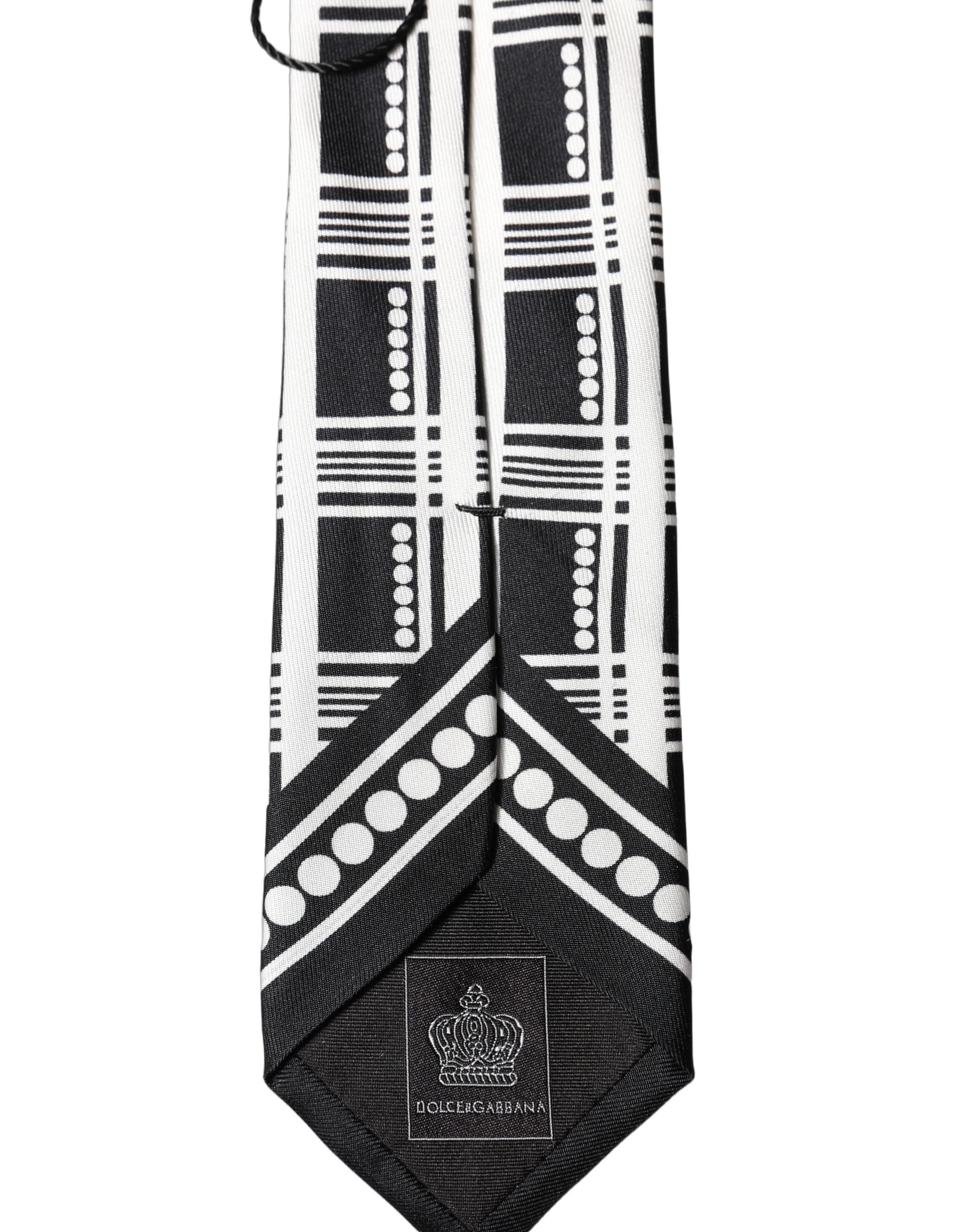 Dolce & Gabbana Black White Abstract Silk Adjustable Men Tied Necktie Tie Dolce & Gabbana