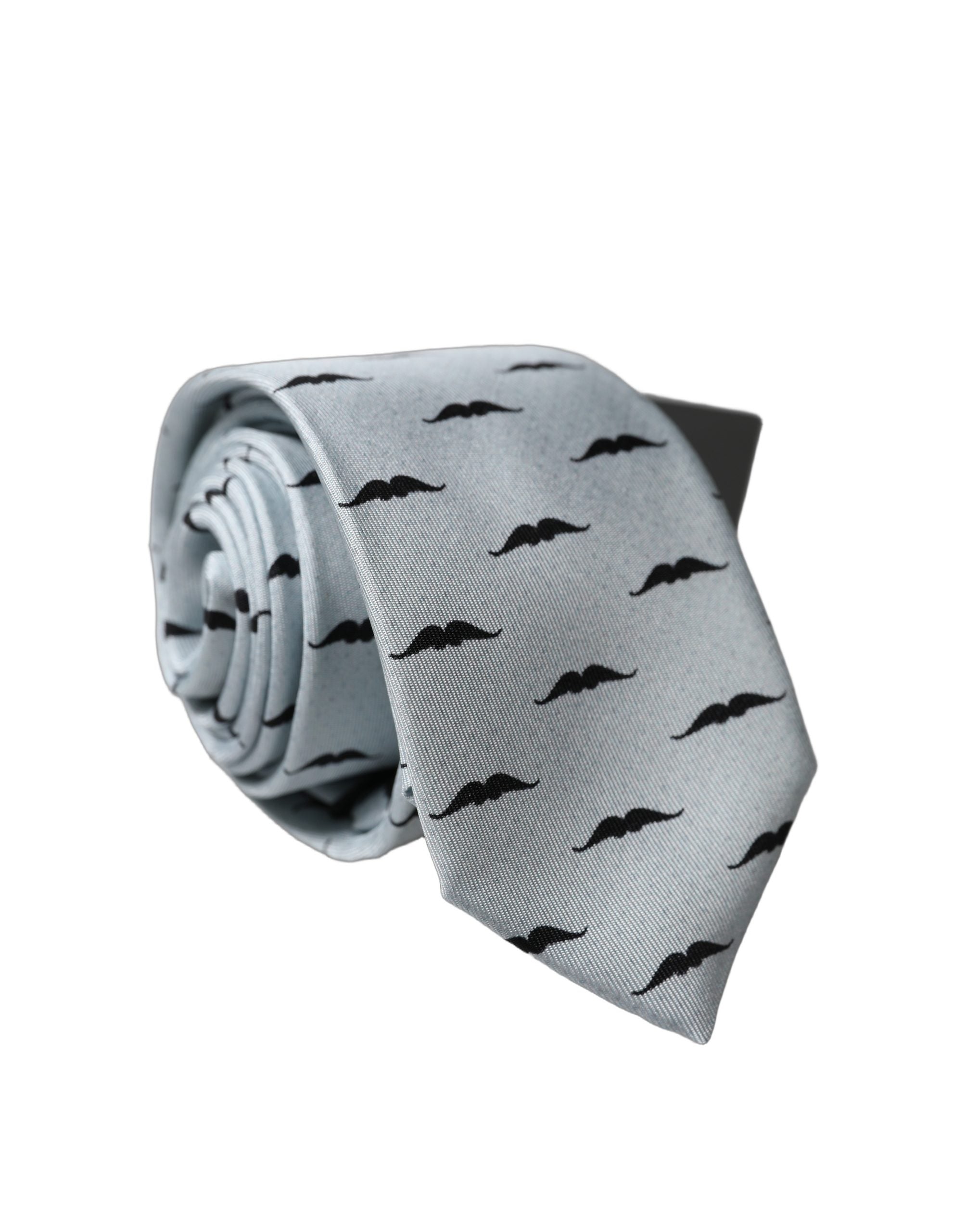 Dolce & Gabbana Light Gray Mustache Fantasy Silk Adjustable Necktie Tie Dolce & Gabbana