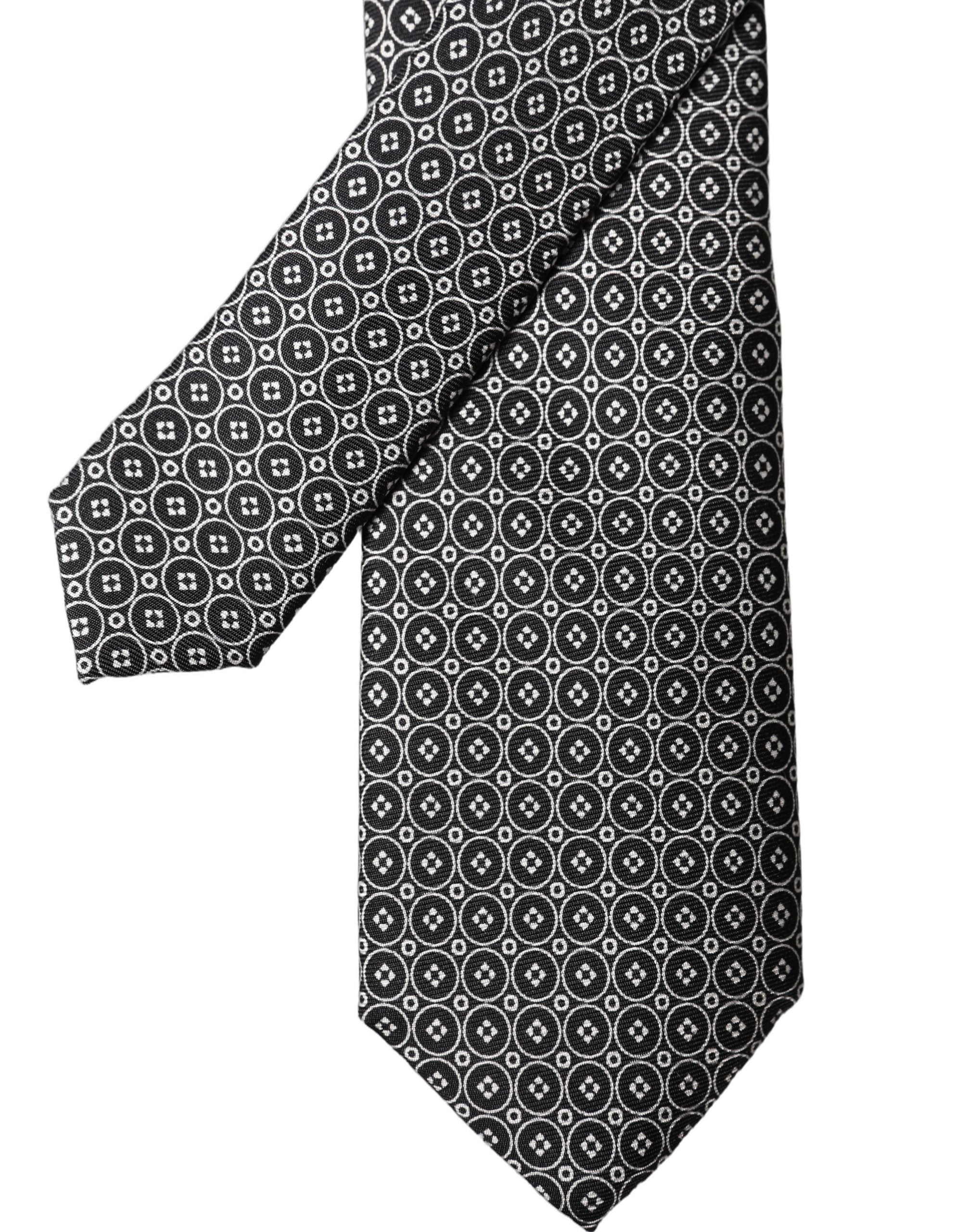 Dolce & Gabbana Black White Patterned Silk Adjustable Men Necktie Tie Dolce & Gabbana