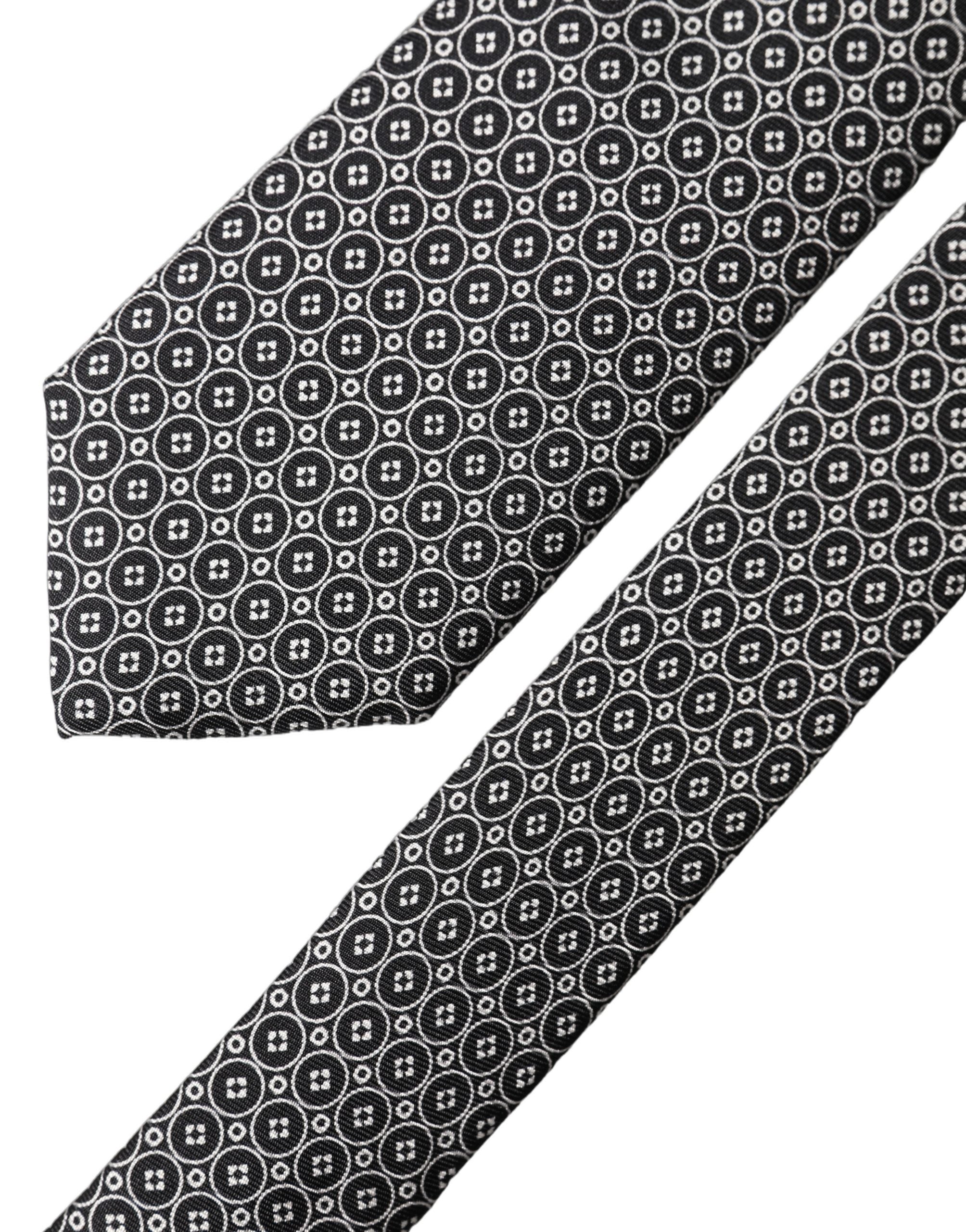 Dolce & Gabbana Black White Patterned Silk Adjustable Men Necktie Tie Dolce & Gabbana