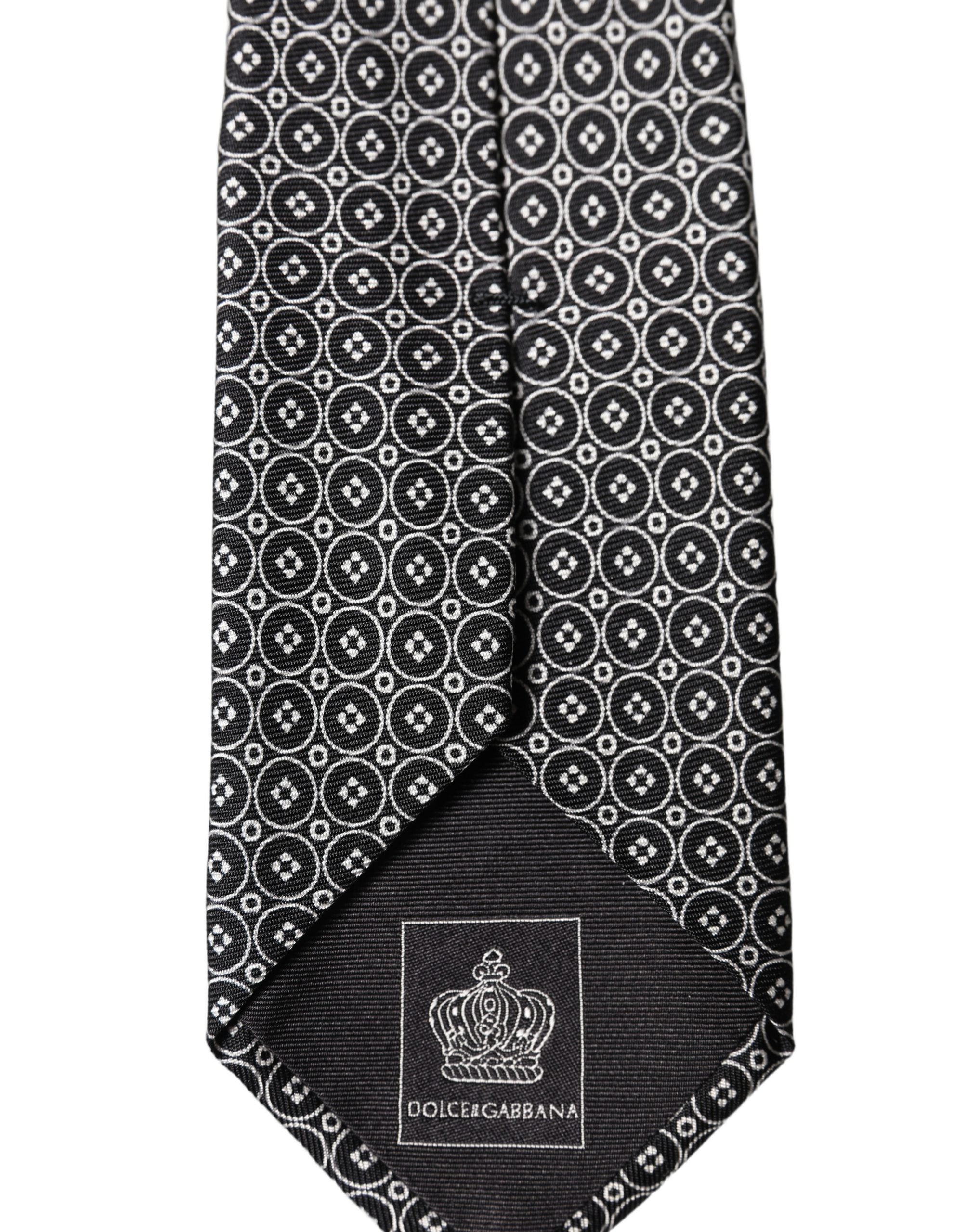 Dolce & Gabbana Black White Patterned Silk Adjustable Men Necktie Tie Dolce & Gabbana