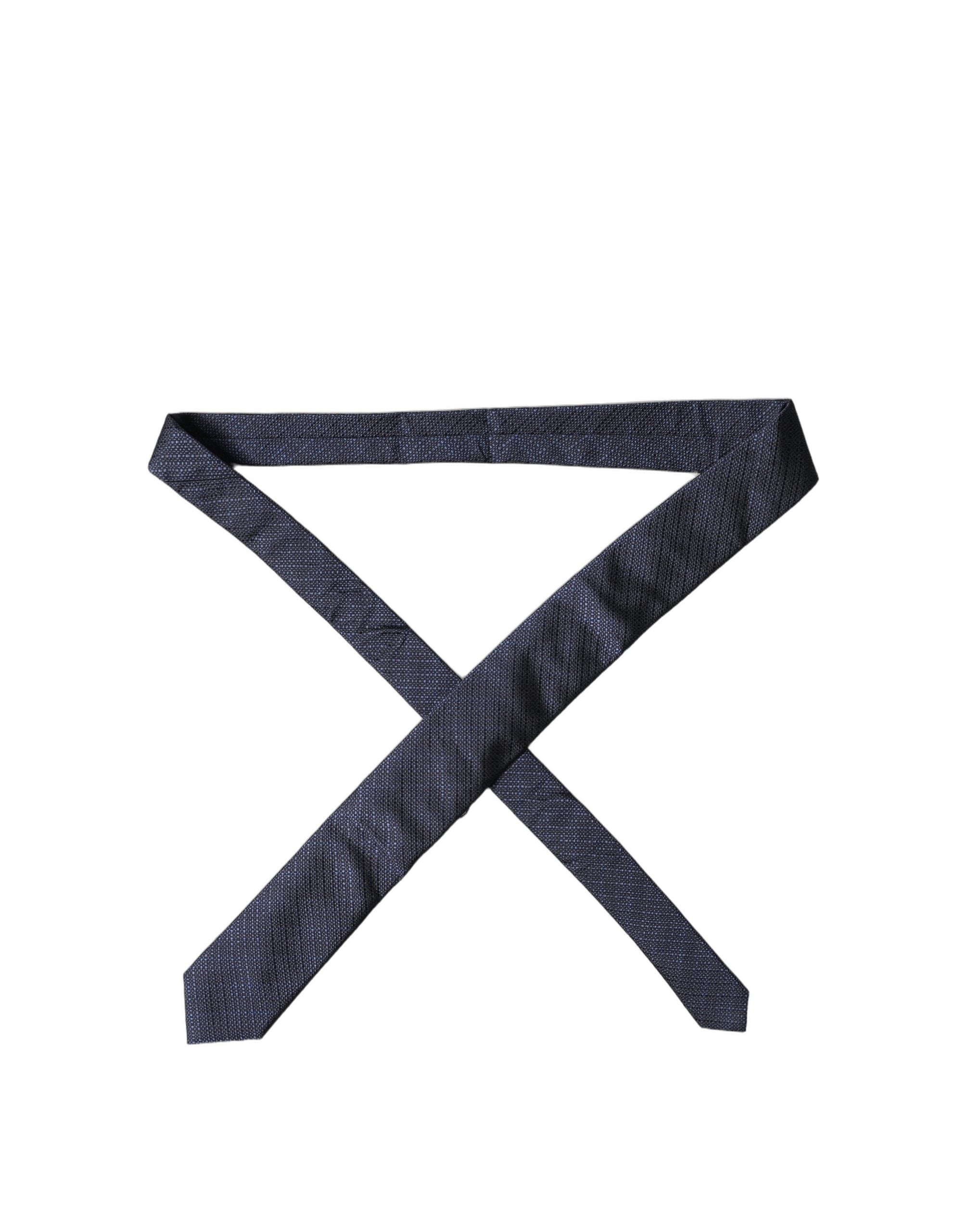 Dolce & Gabbana Navy Blue Textured Silk Adjustable Men Tied Necktie Tie Dolce & Gabbana