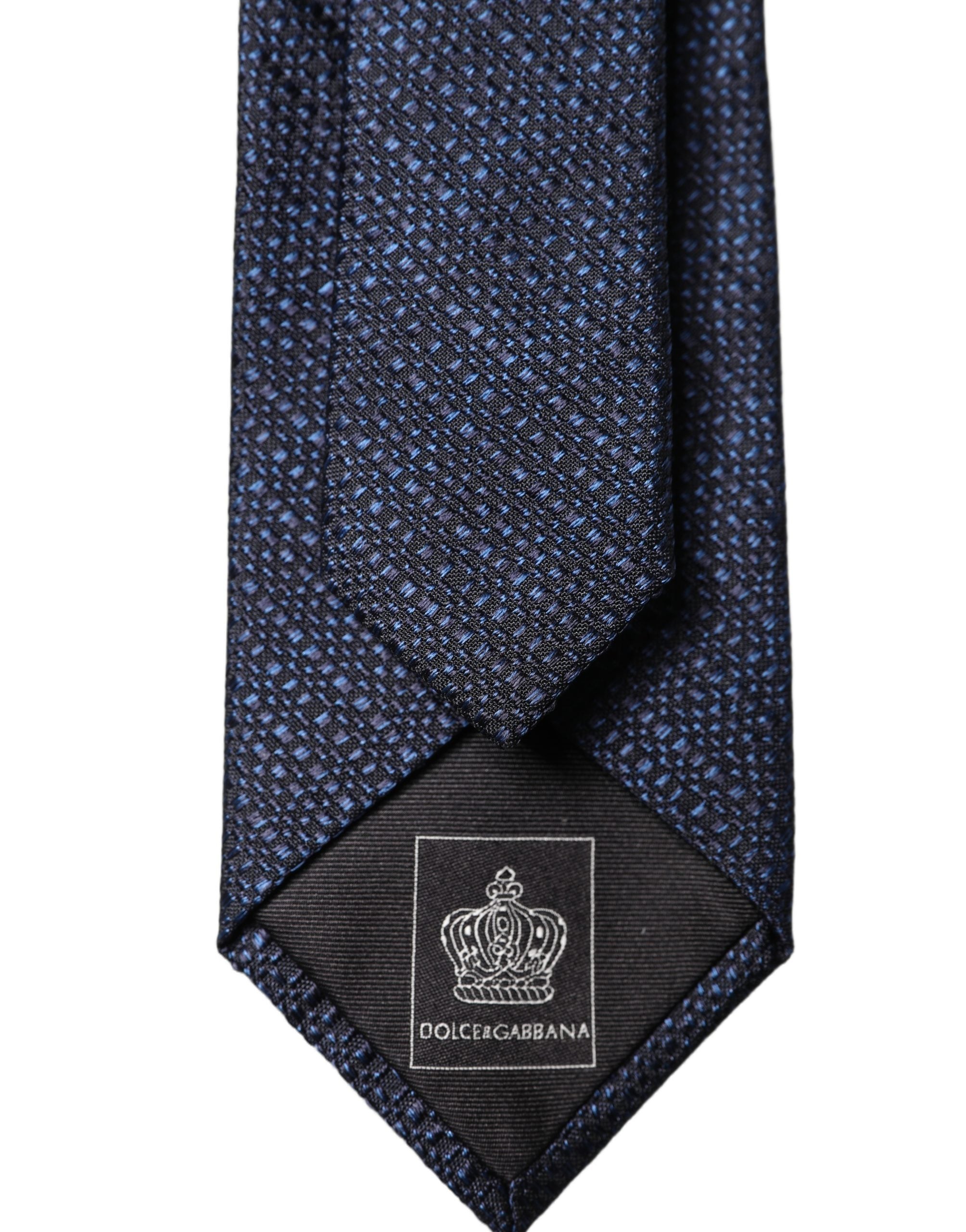 Dolce & Gabbana Navy Blue Textured Silk Adjustable Men Tied Necktie Tie Dolce & Gabbana