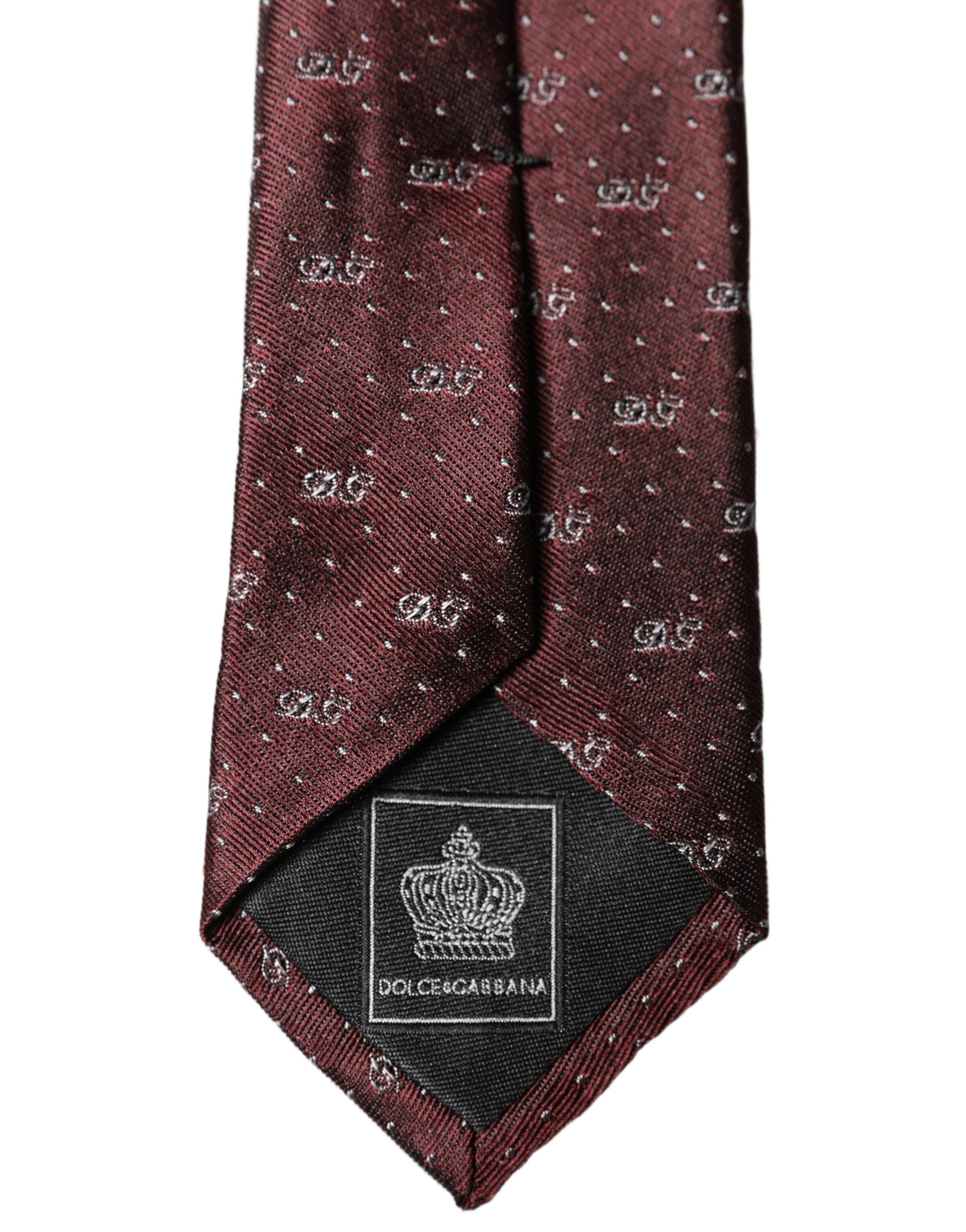 Dolce & Gabbana Burgundy Logo Monogram Silk Adjustable Men Necktie Tie Dolce & Gabbana