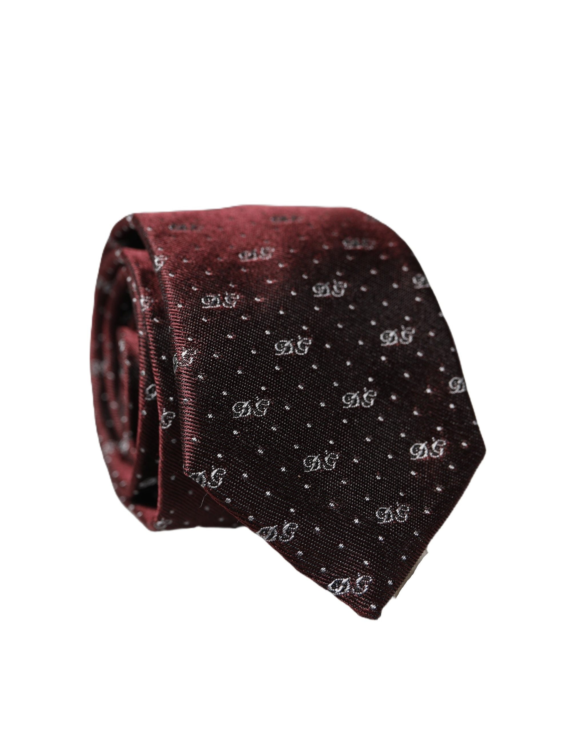 Dolce & Gabbana Burgundy Logo Monogram Silk Adjustable Men Necktie Tie Dolce & Gabbana
