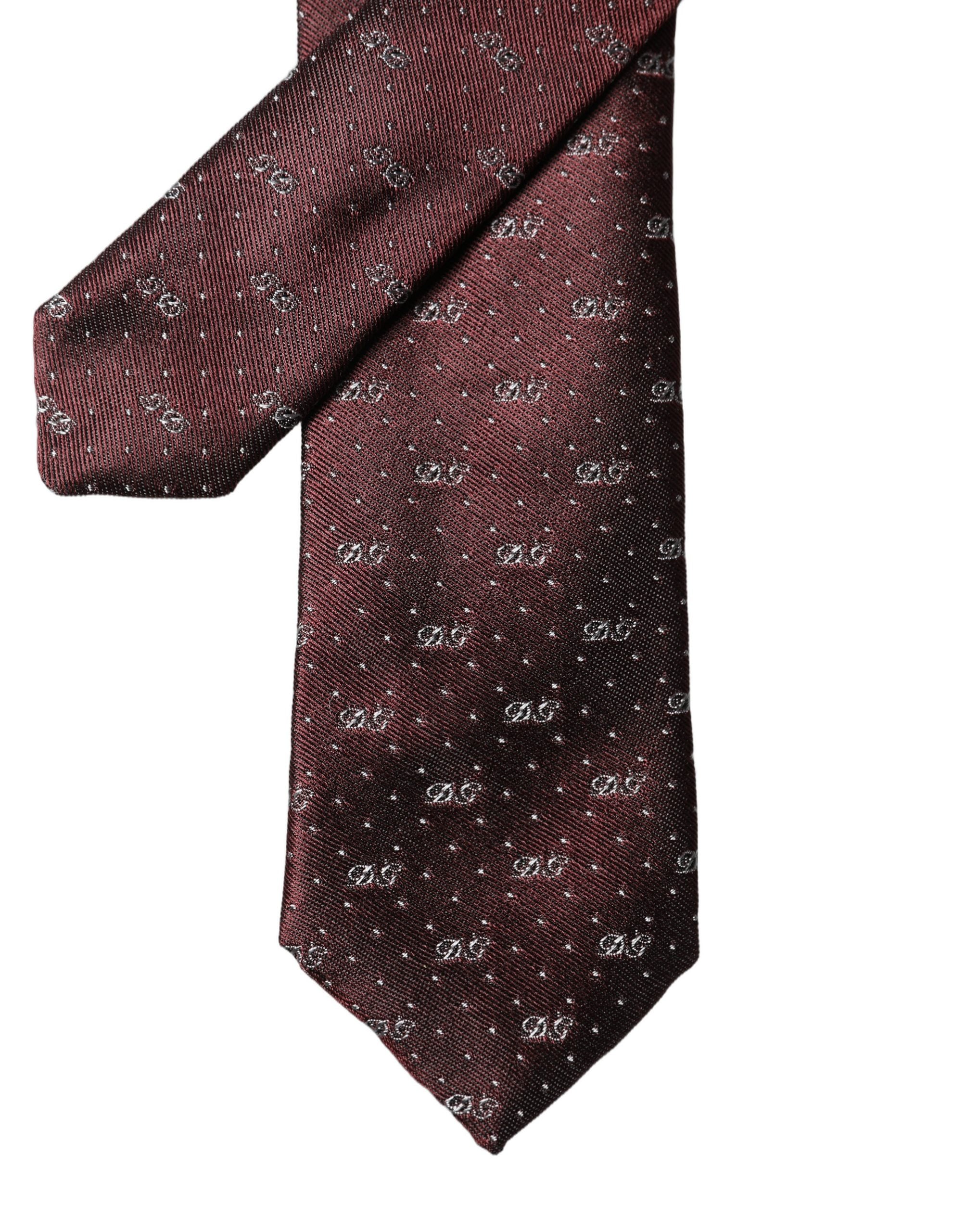 Dolce & Gabbana Burgundy Logo Monogram Silk Adjustable Men Necktie Tie Dolce & Gabbana