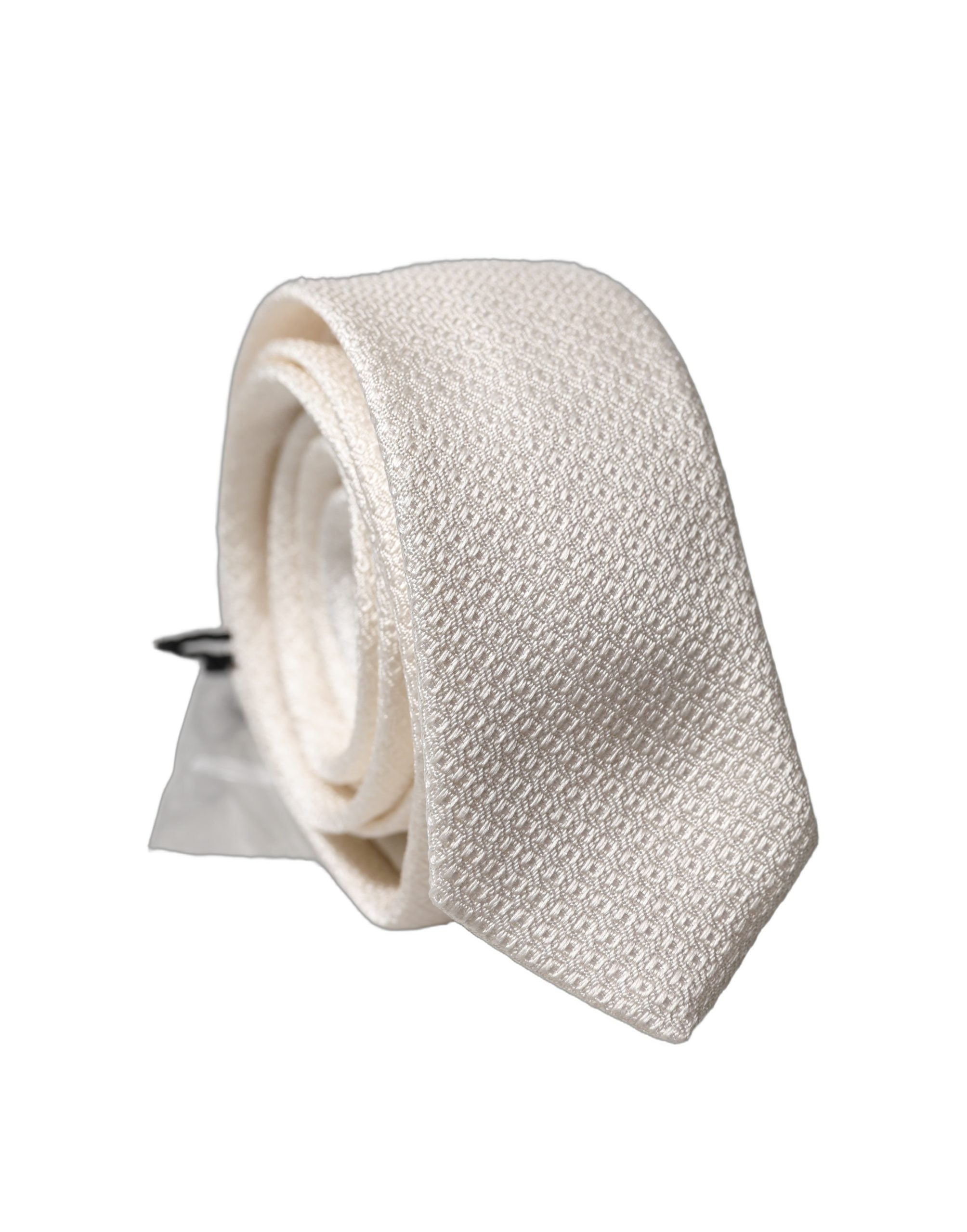 Dolce & Gabbana White Solid Textured Silk Adjustable Men Tied Necktie Tie Dolce & Gabbana