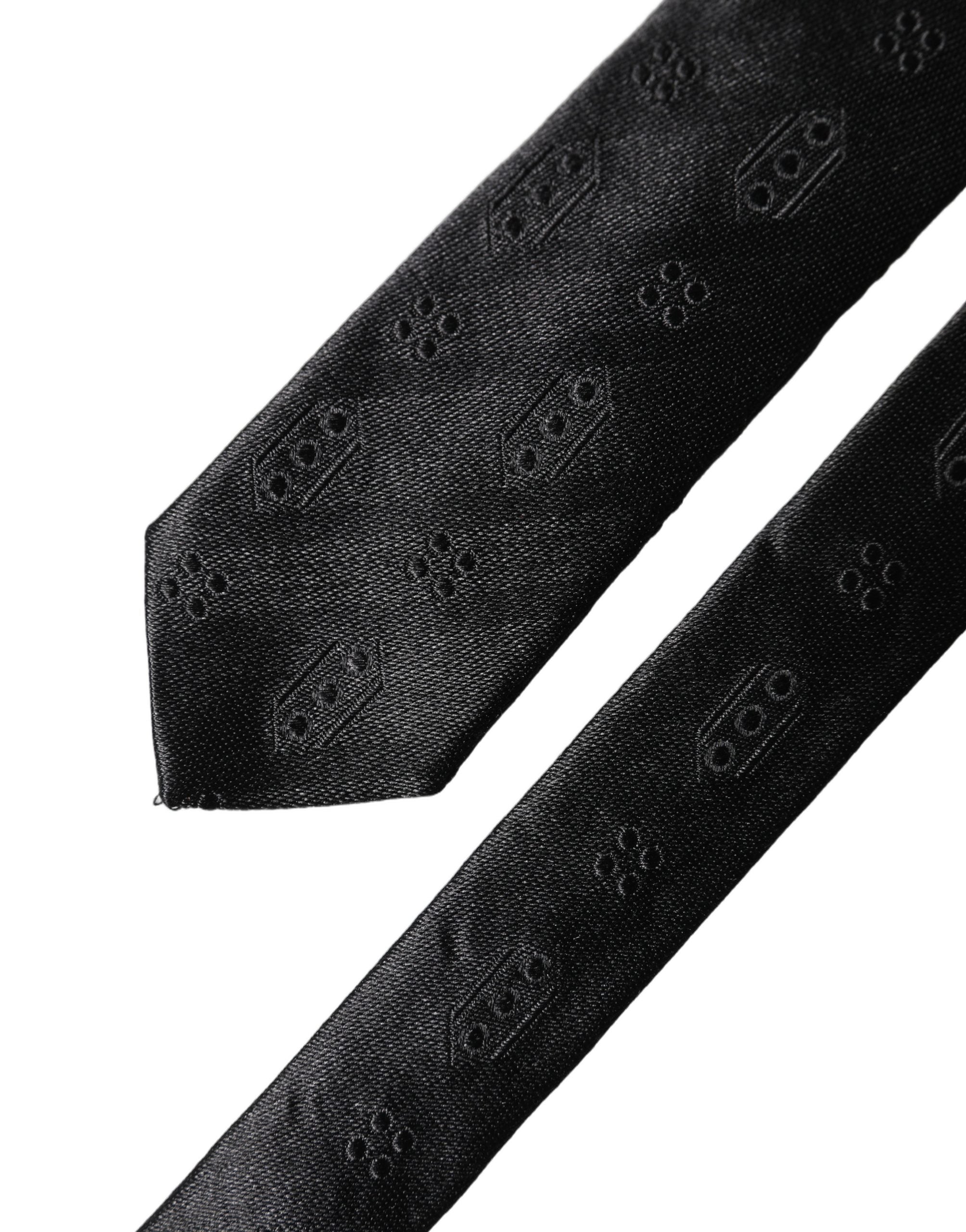 Dolce & Gabbana Black Patterned 100% Silk Adjustable Men Necktie Tie Dolce & Gabbana