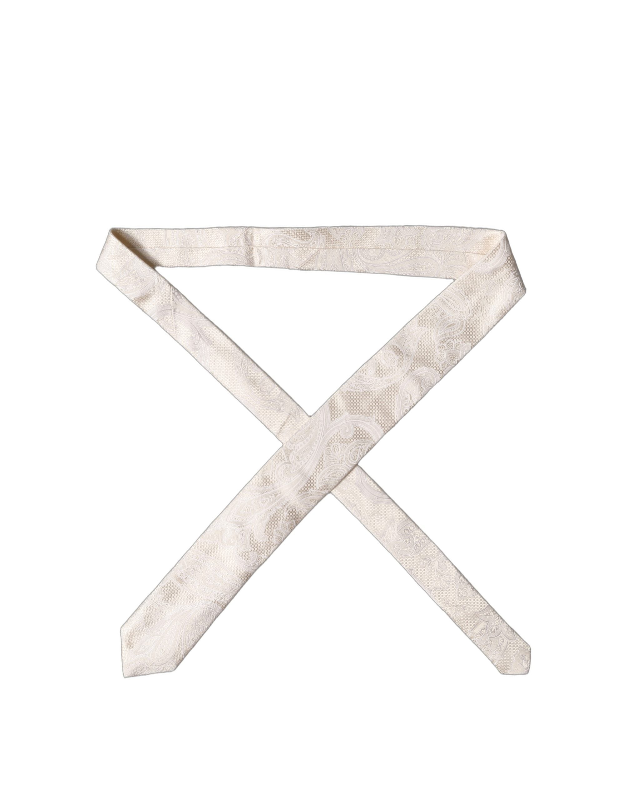 Dolce & Gabbana Off White Floral Silk Adjustable Men Tied Necktie Tie Dolce & Gabbana