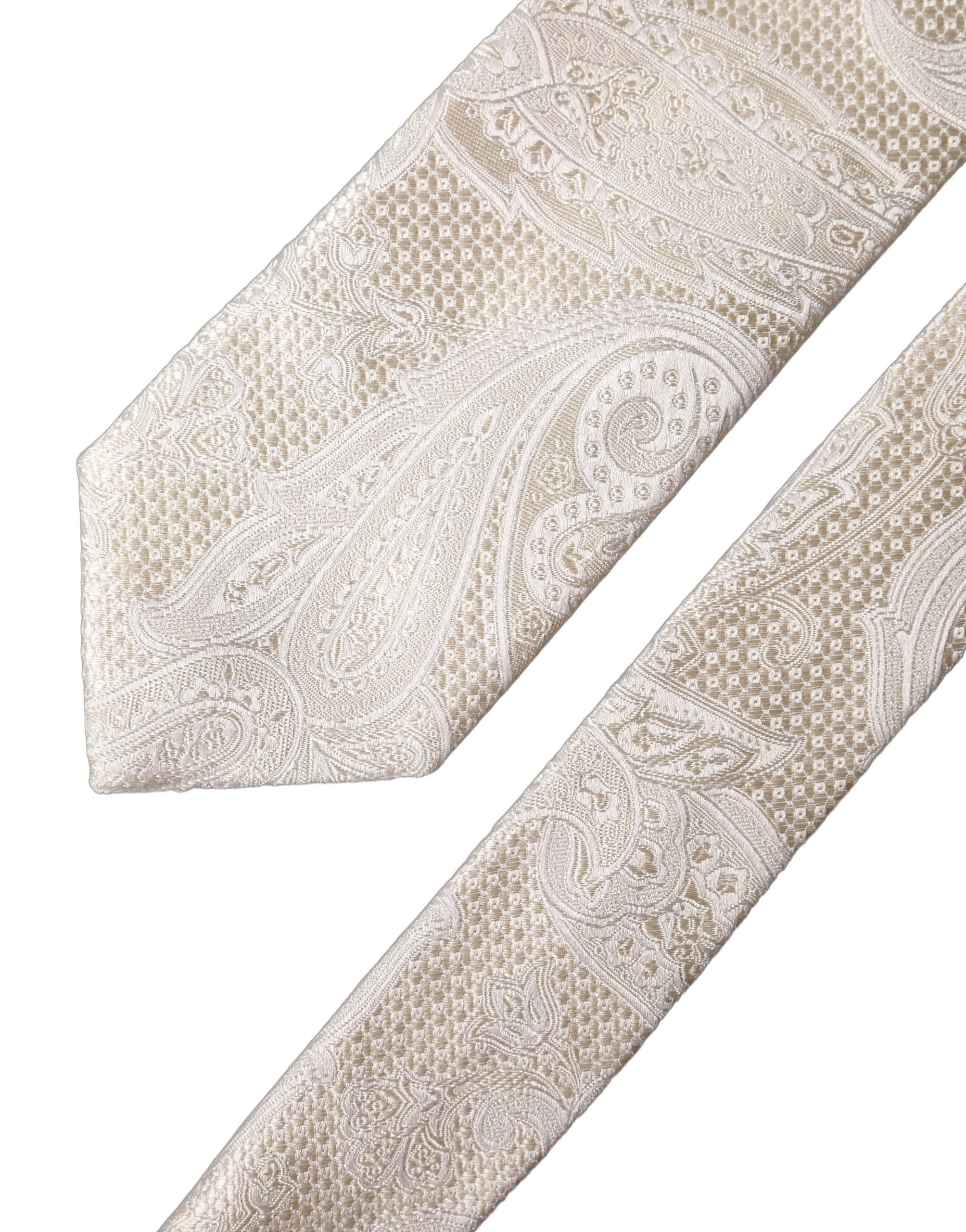Dolce & Gabbana Off White Floral Silk Adjustable Men Tied Necktie Tie Dolce & Gabbana