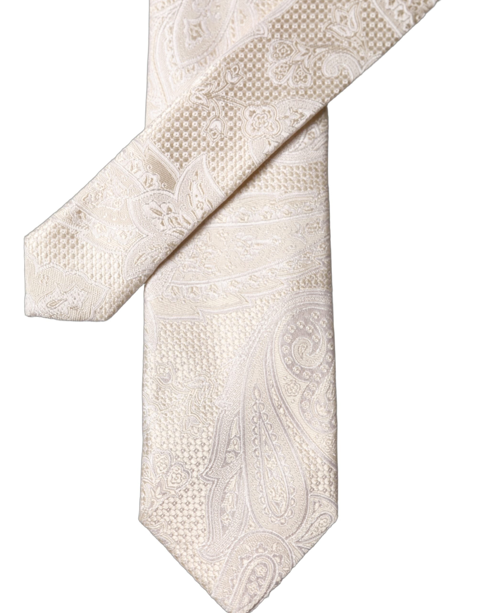 Dolce & Gabbana Off White Floral Silk Adjustable Men Tied Necktie Tie Dolce & Gabbana