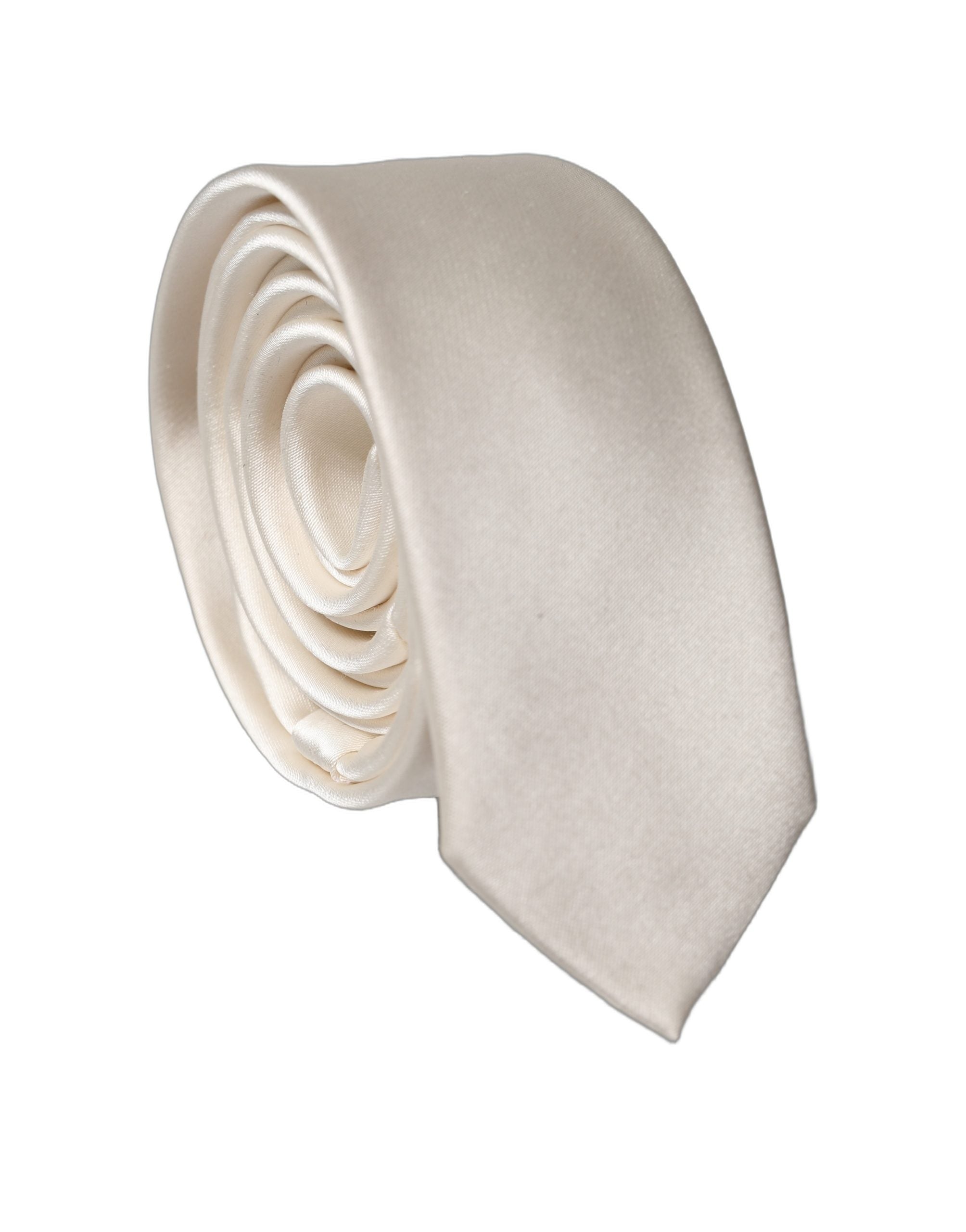 Dolce & Gabbana Off White Satin 100% Silk Adjustable Men Tied Necktie Tie Dolce & Gabbana