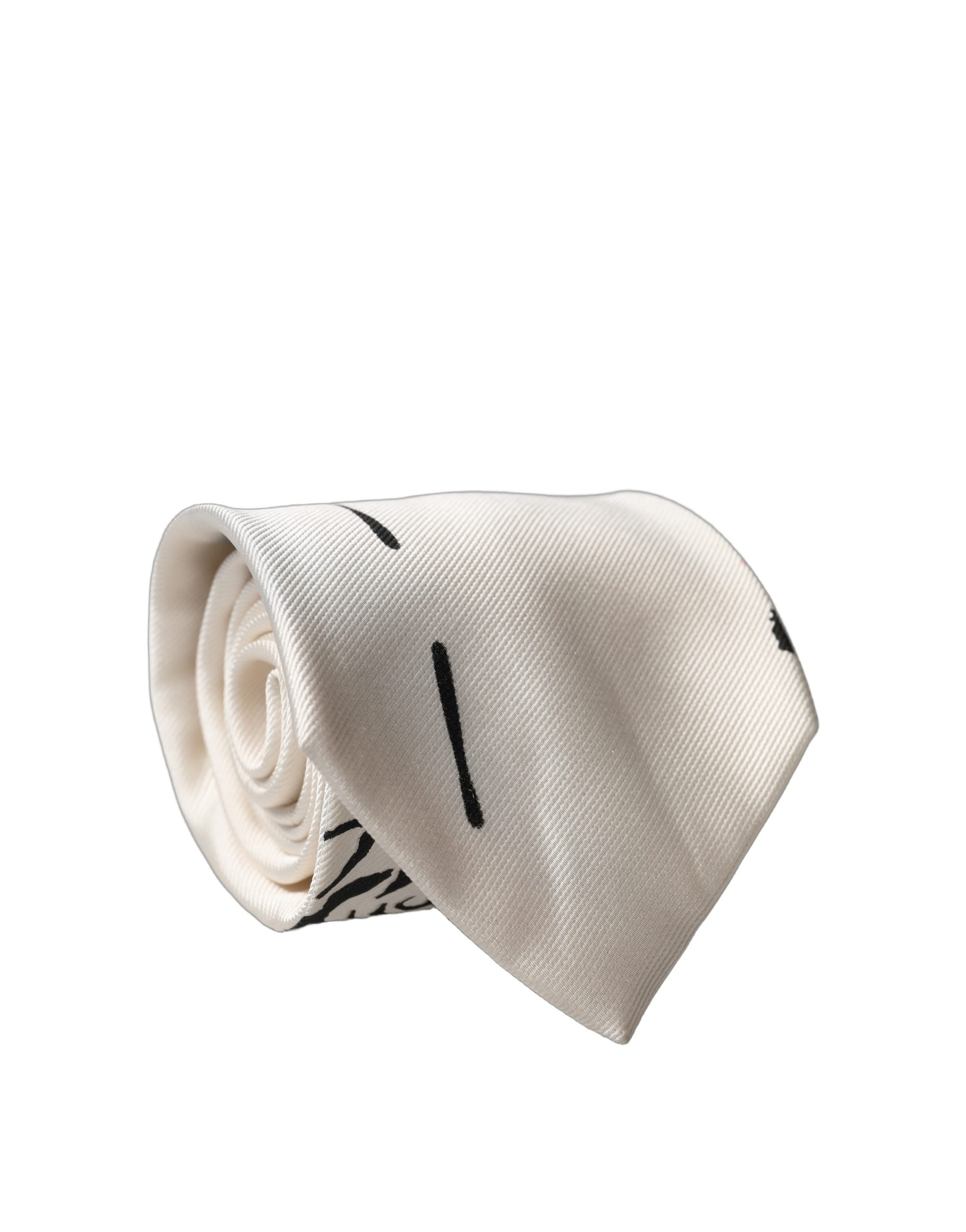 Dolce & Gabbana White Tattoo Floral Silk Adjustable Men Tied Necktie Tie Dolce & Gabbana