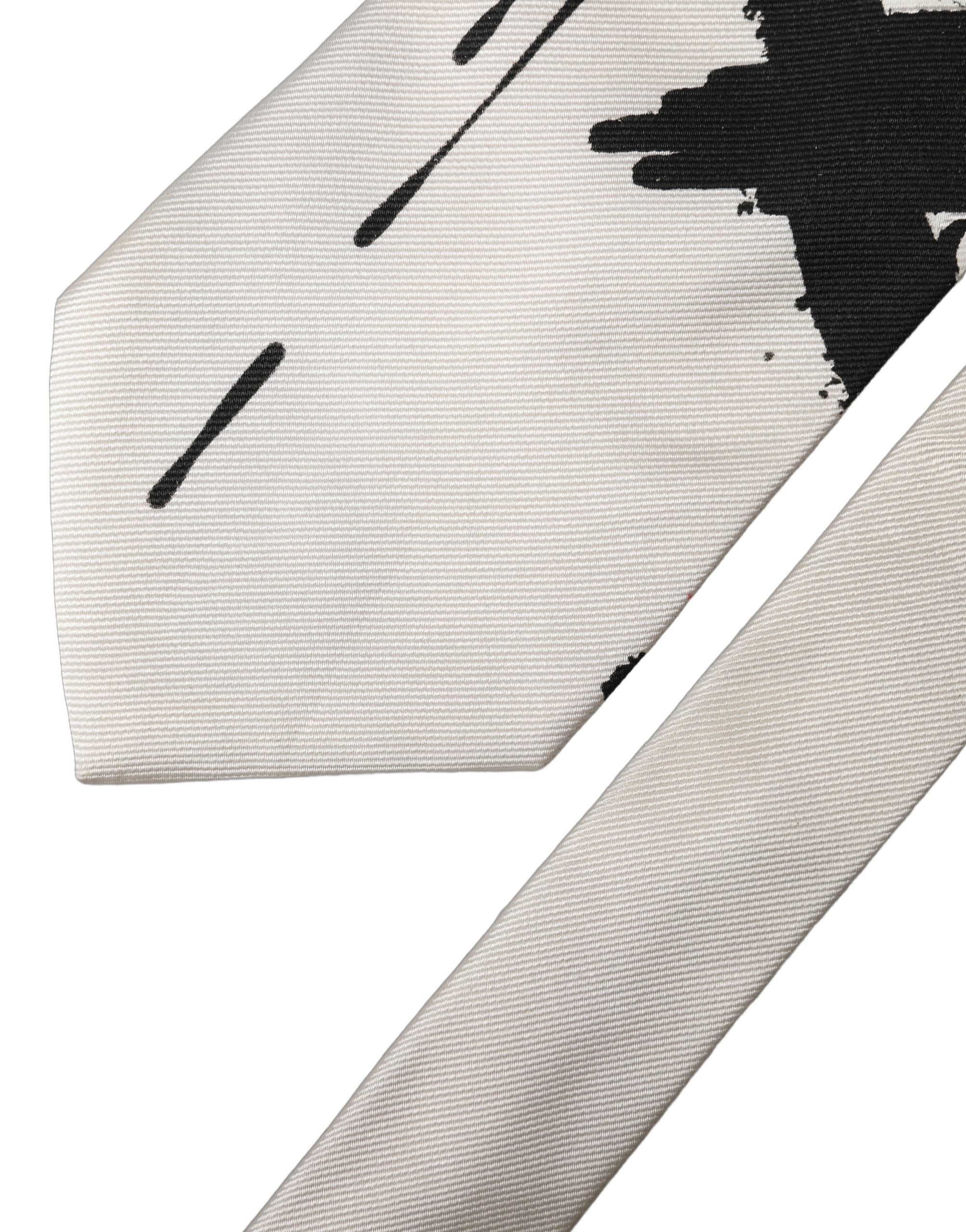 Dolce & Gabbana White Tattoo Floral Silk Adjustable Men Tied Necktie Tie Dolce & Gabbana