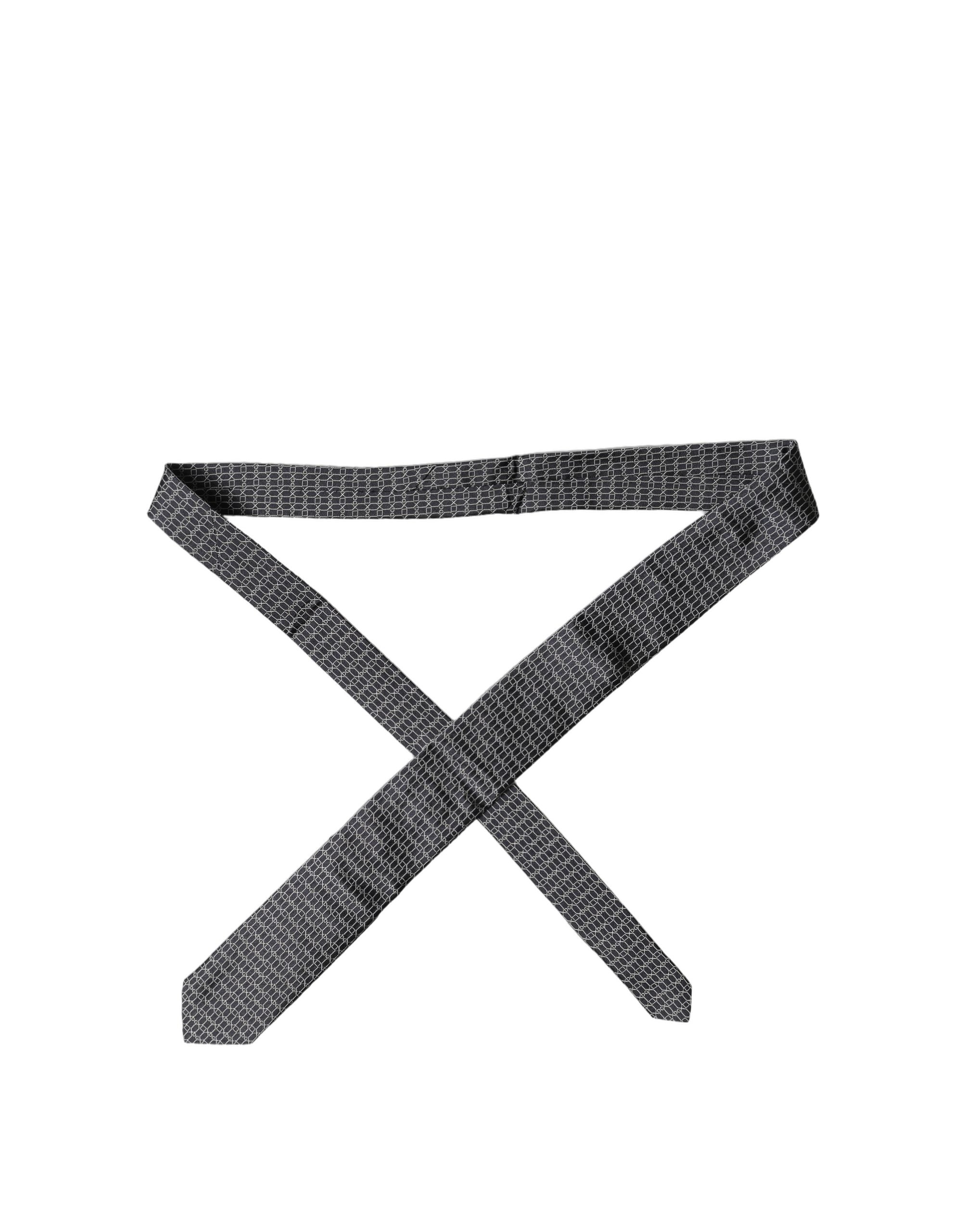 Dolce & Gabbana Black Geometric DG Silk Adjustable Men Tied Necktie Tie Dolce & Gabbana