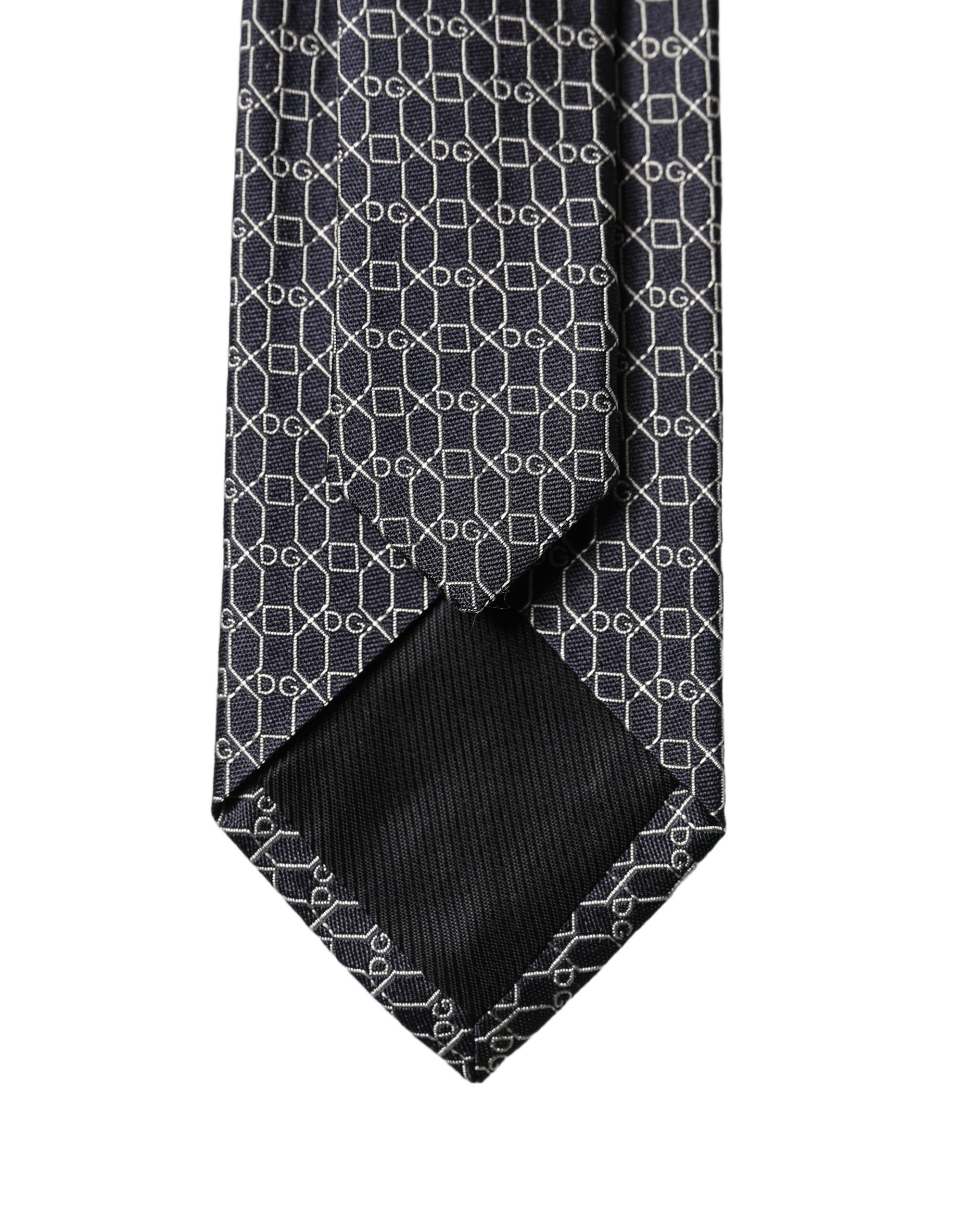 Dolce & Gabbana Black Geometric DG Silk Adjustable Men Tied Necktie Tie Dolce & Gabbana