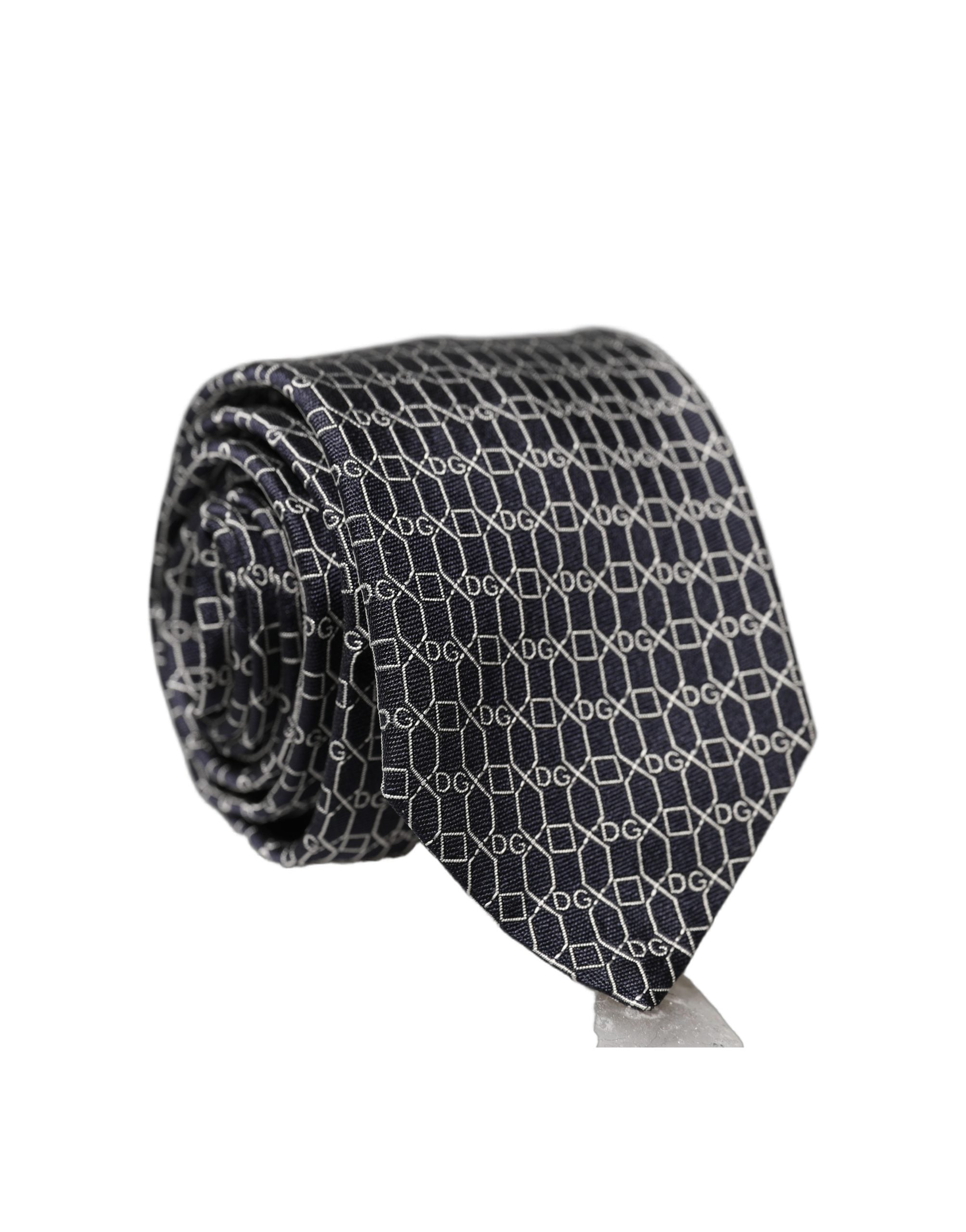 Dolce & Gabbana Black Geometric DG Silk Adjustable Men Tied Necktie Tie Dolce & Gabbana