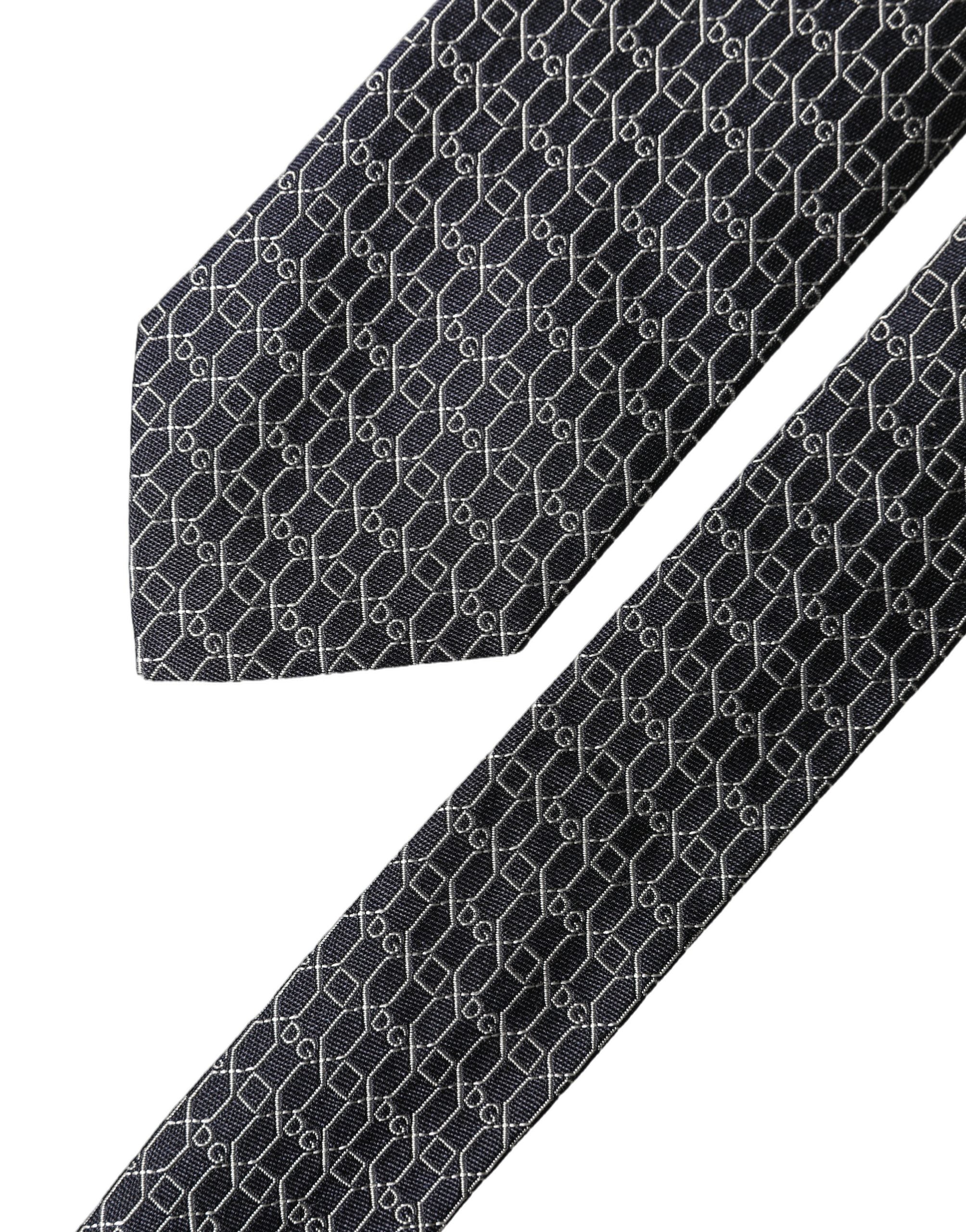 Dolce & Gabbana Black Geometric DG Silk Adjustable Men Tied Necktie Tie Dolce & Gabbana