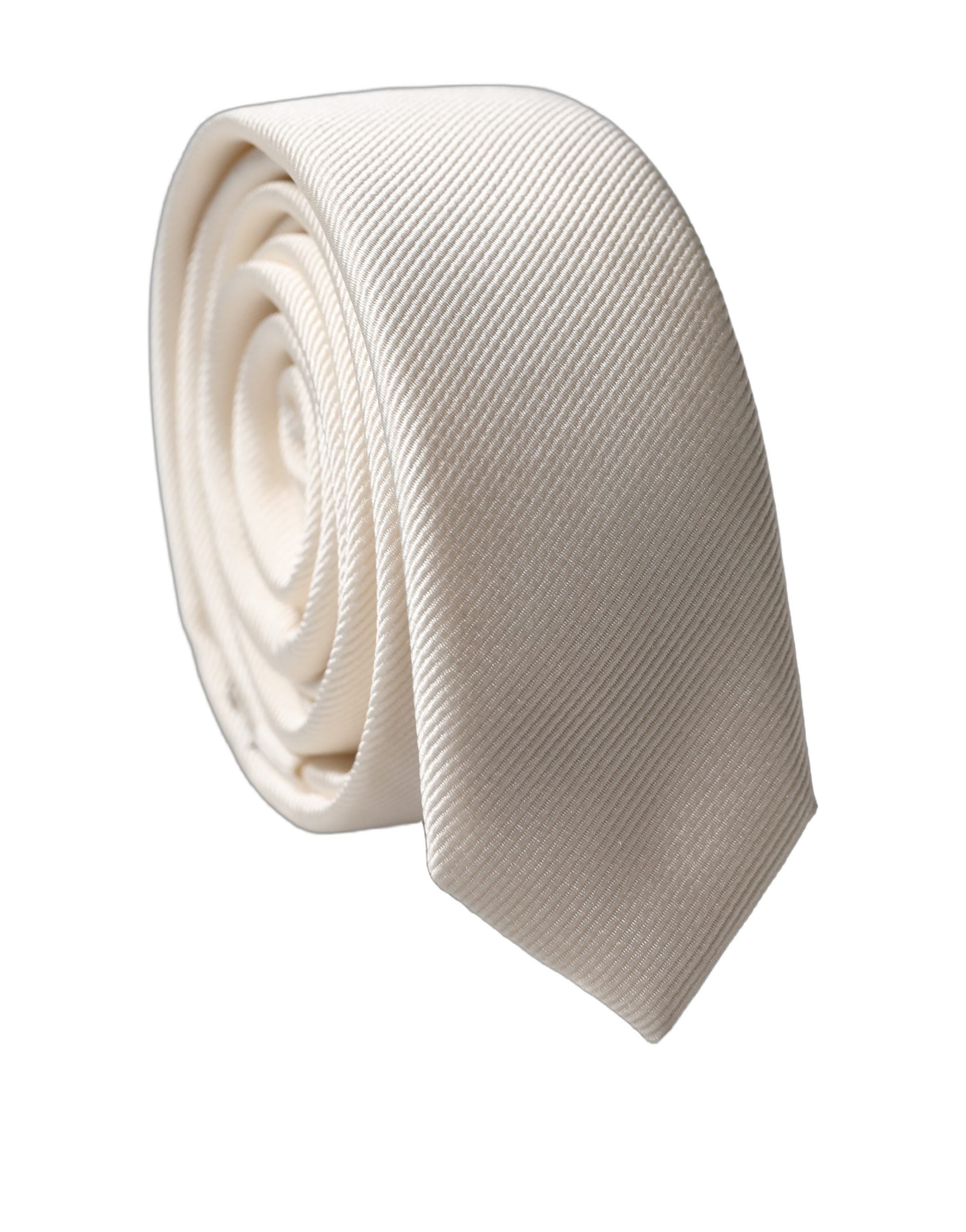 Dolce & Gabbana Off White Solid 100% Silk Adjustable Men Tied Necktie Tie Dolce & Gabbana