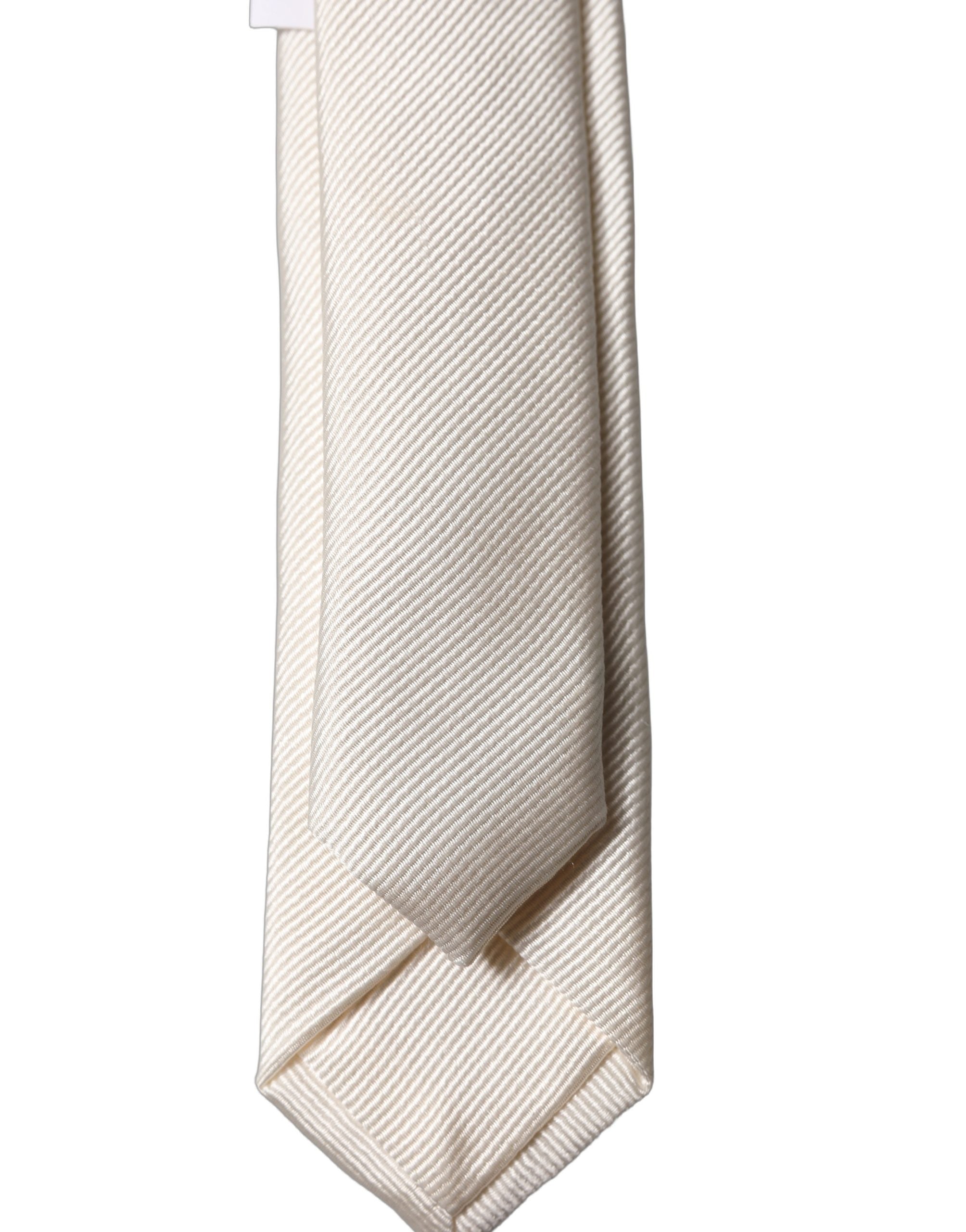 Dolce & Gabbana Off White Solid 100% Silk Adjustable Men Tied Necktie Tie Dolce & Gabbana
