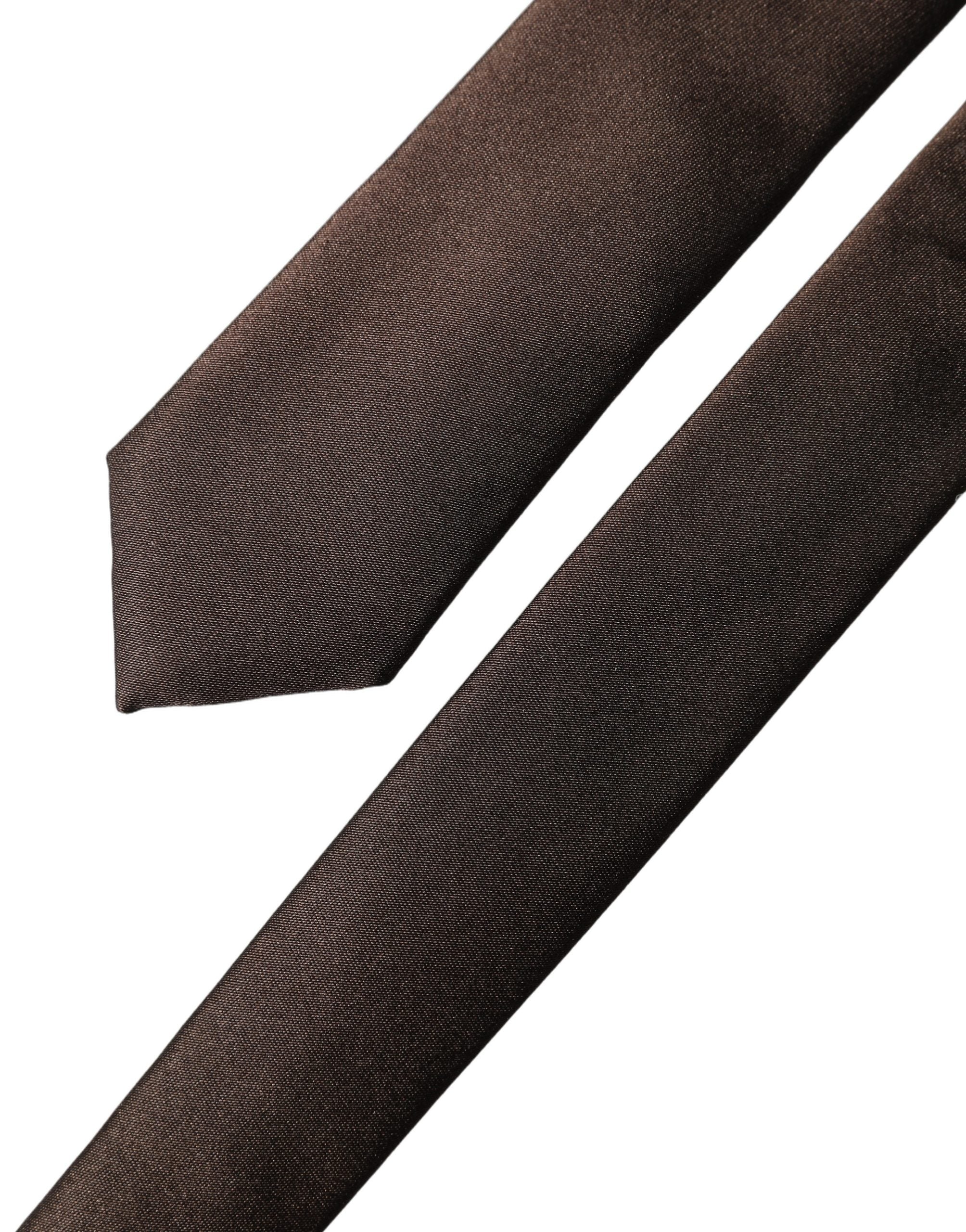 Dolce & Gabbana Brown Solid 100% Silk Adjustable Men Tied Necktie Tie Dolce & Gabbana