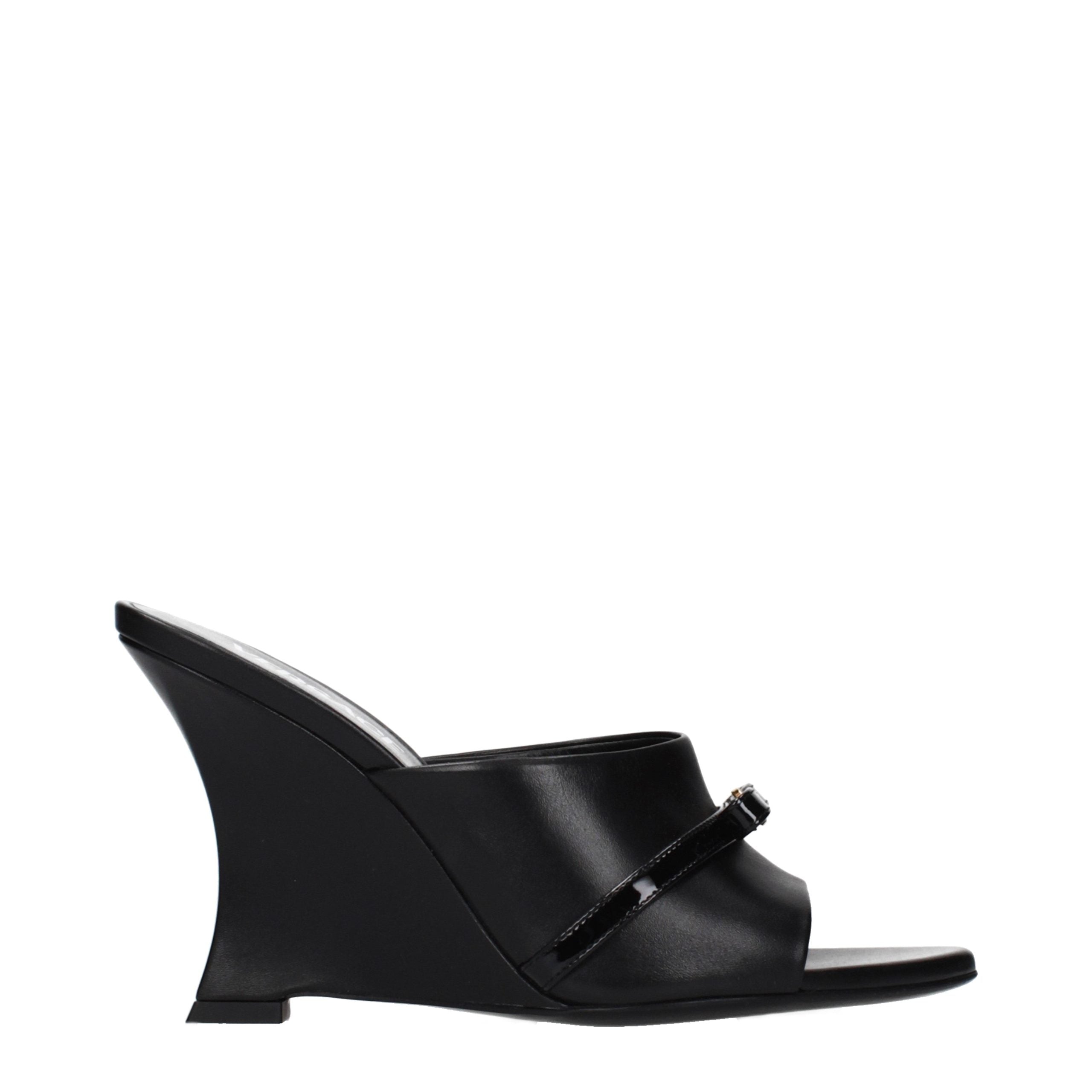 Versace Black Leather Wedge Sandals Versace