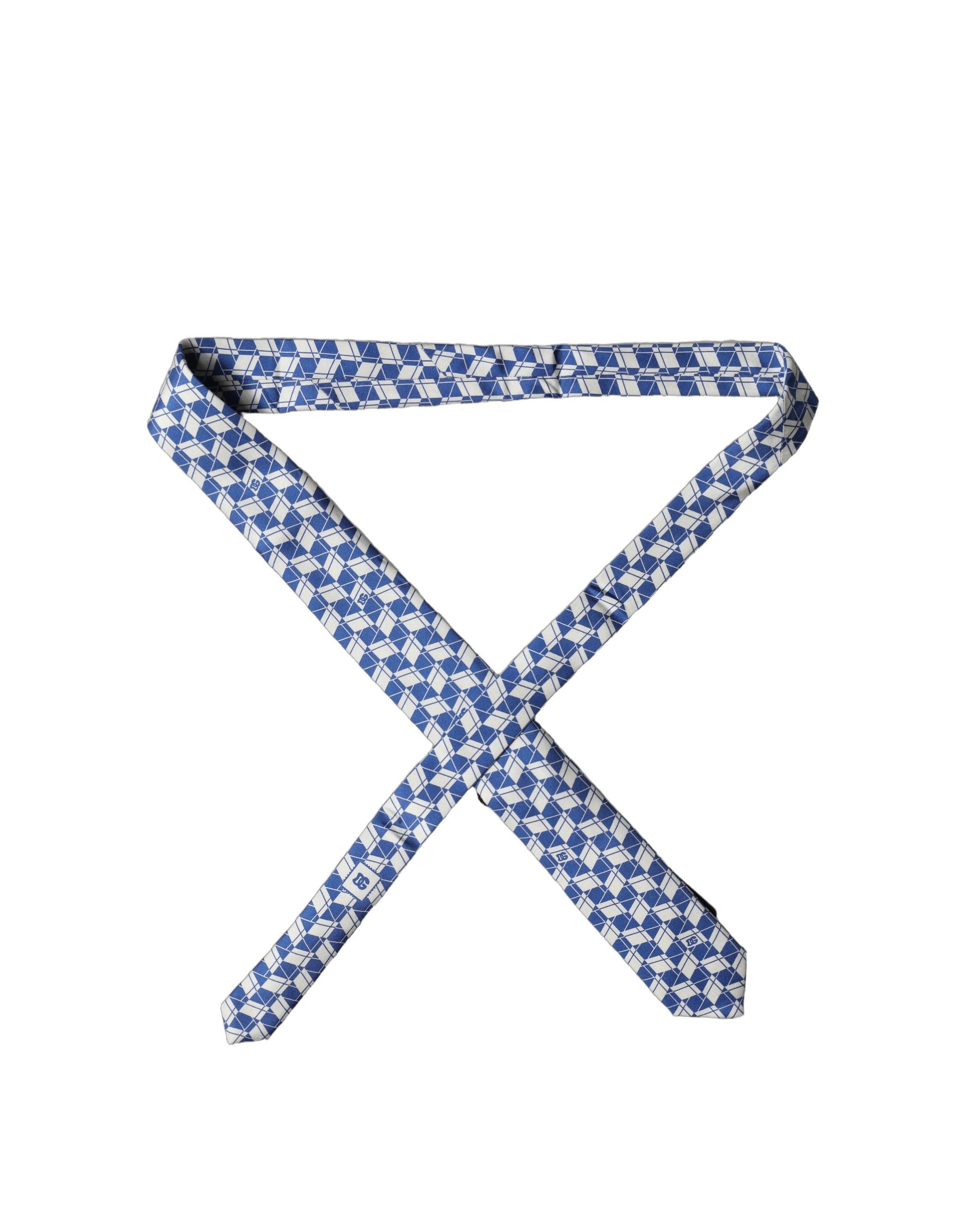 Dolce & Gabbana Blue White Geometric Silk Adjustable Men Tied Necktie Tie Dolce & Gabbana