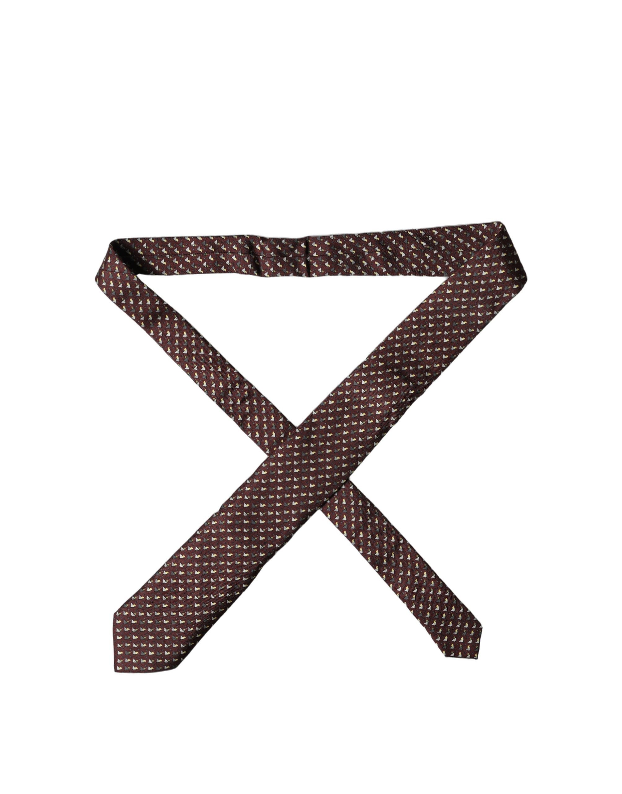 Dolce & Gabbana Burgundy Geometric Silk Adjustable Men Tied Necktie Tie Dolce & Gabbana