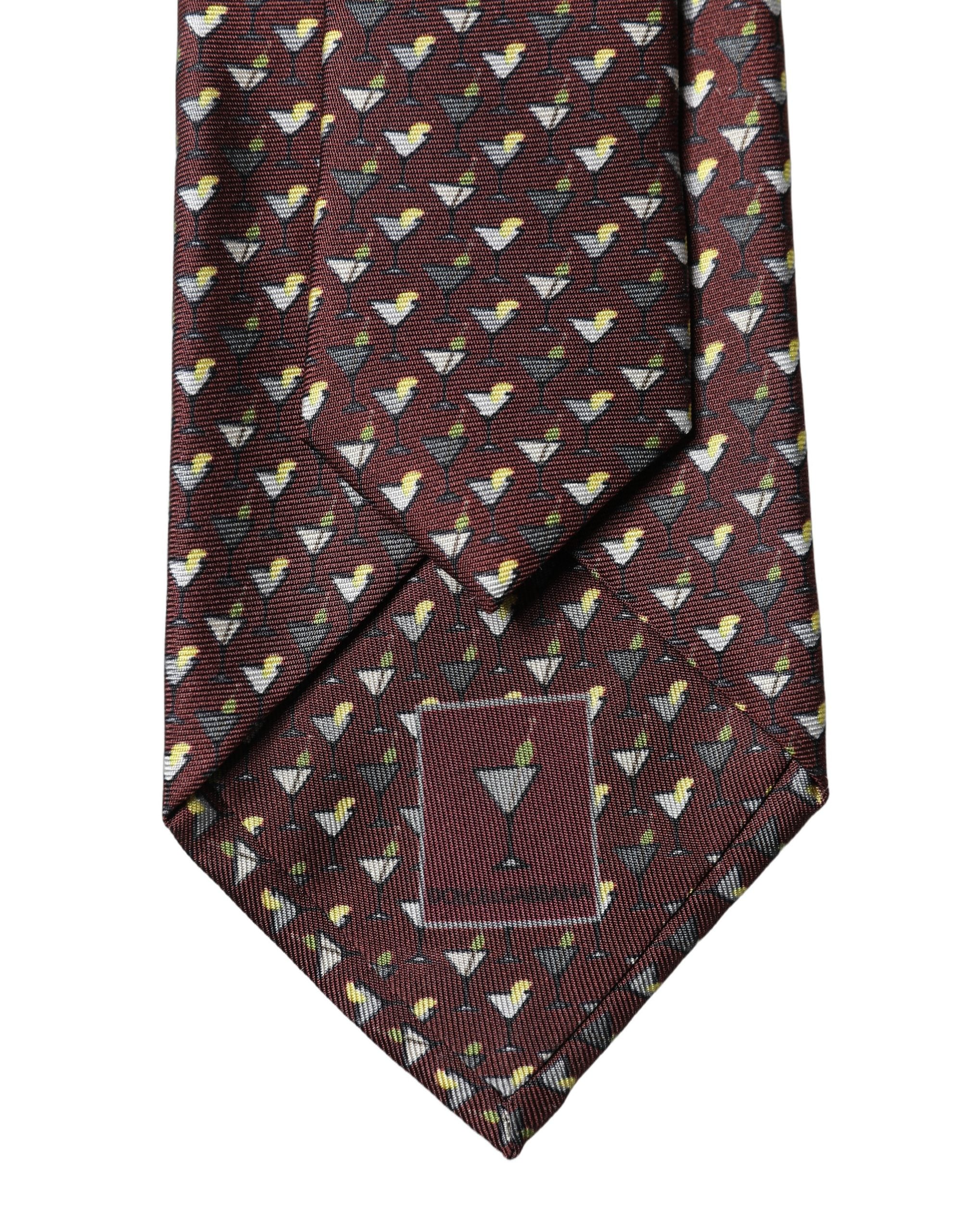Dolce & Gabbana Burgundy Geometric Silk Adjustable Men Tied Necktie Tie Dolce & Gabbana