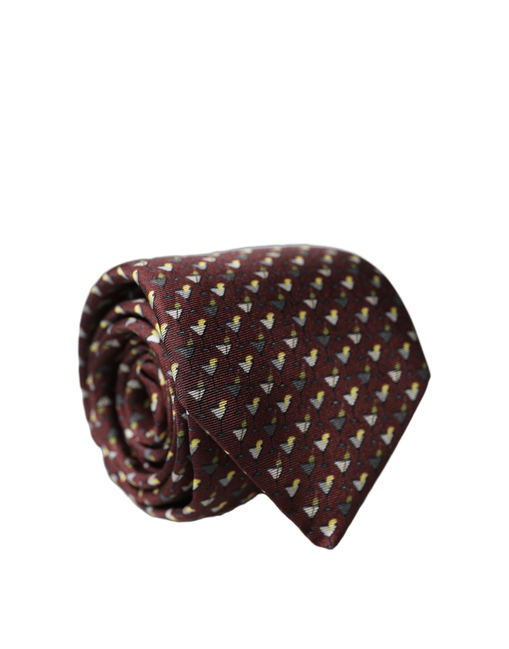 Dolce & Gabbana Burgundy Geometric Silk Adjustable Men Tied Necktie Tie Dolce & Gabbana