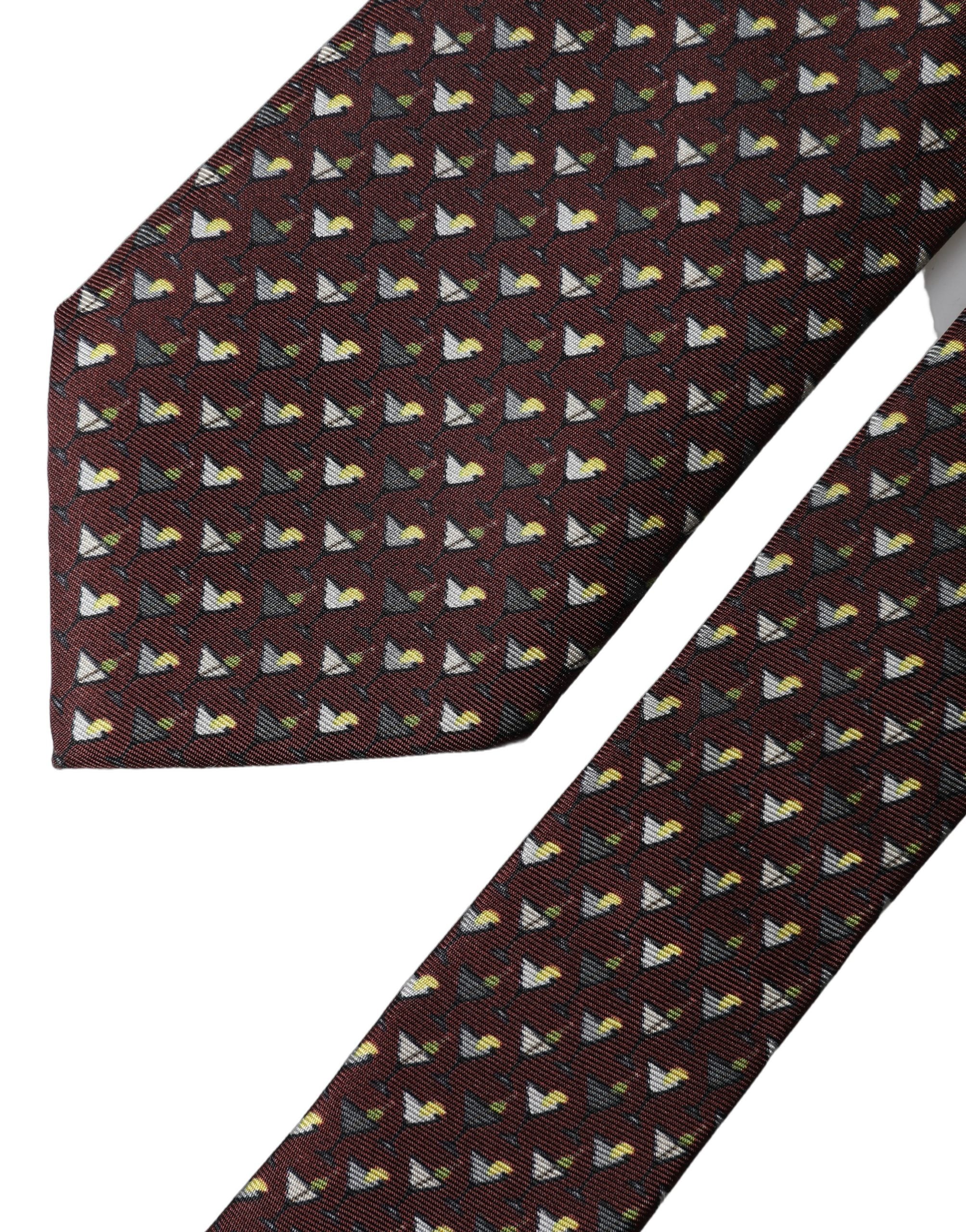 Dolce & Gabbana Burgundy Geometric Silk Adjustable Men Tied Necktie Tie Dolce & Gabbana